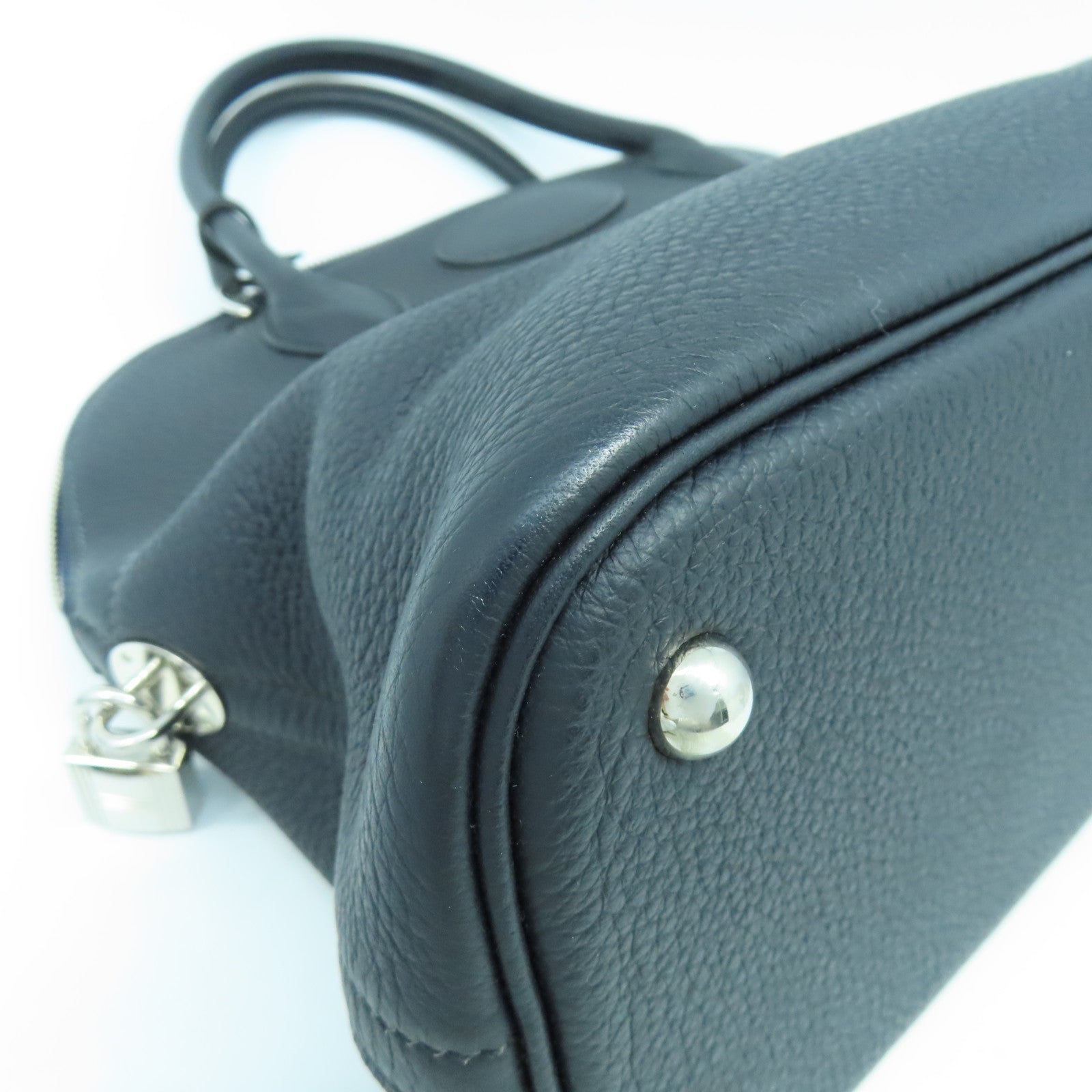 HERMES Clemence皮革Bolide 31銀扣手挽肩背兩用袋Blue indigo