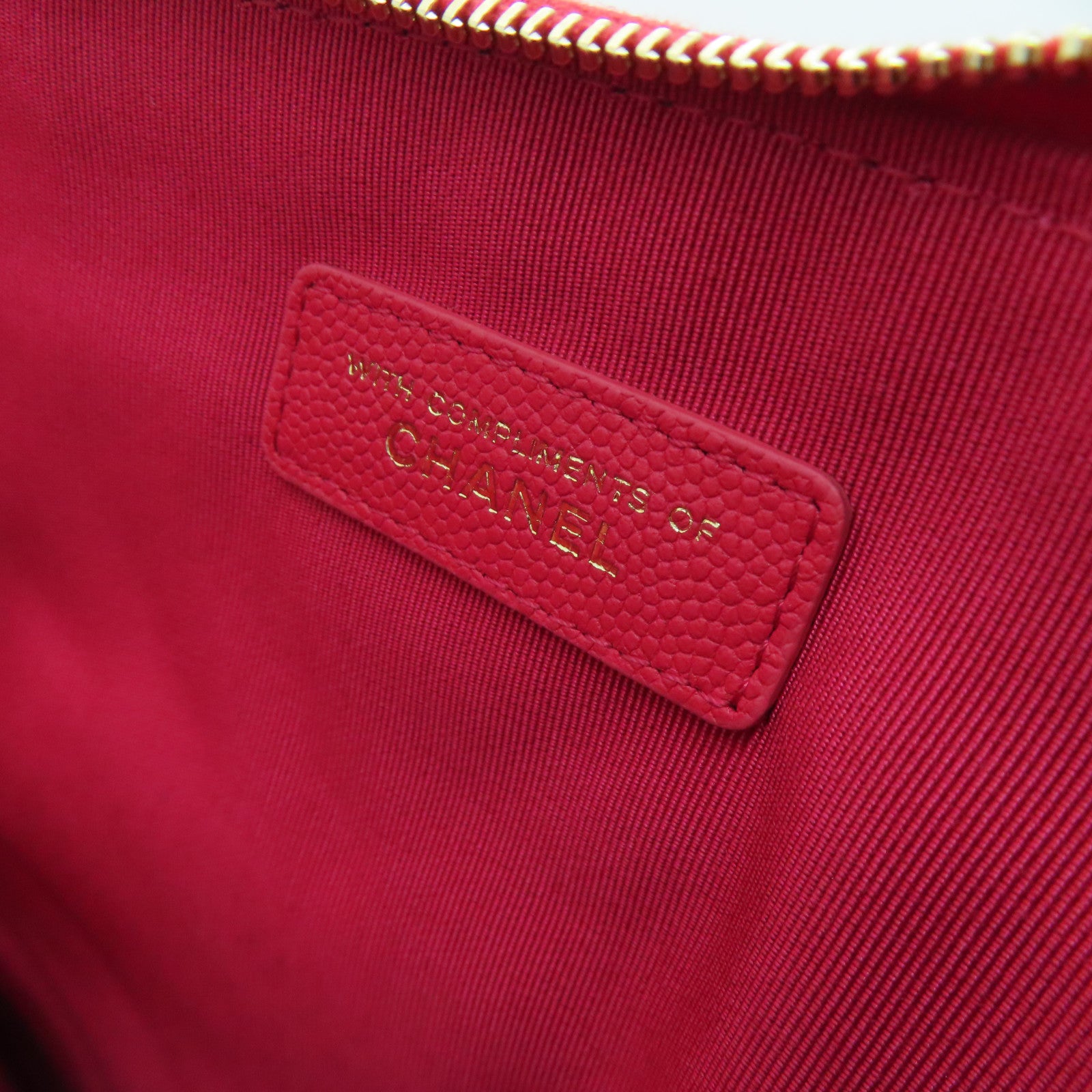 CHANEL Twill Caviar Leather Clutch Gold Buckle Clutch Red