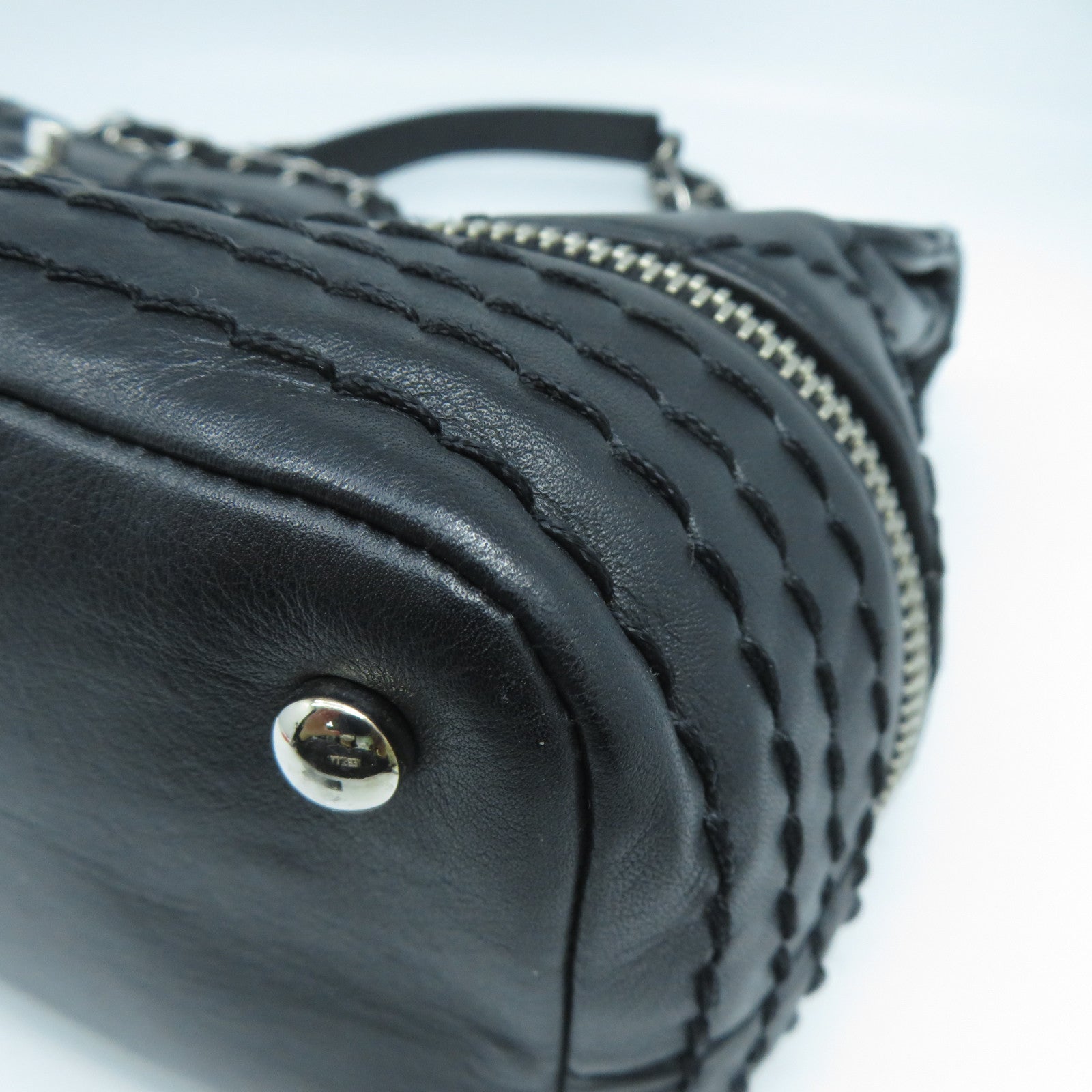 CHANEL 菱格牛皮皮革Chain Shoulder Bag銀扣鏈帶肩背袋黑色