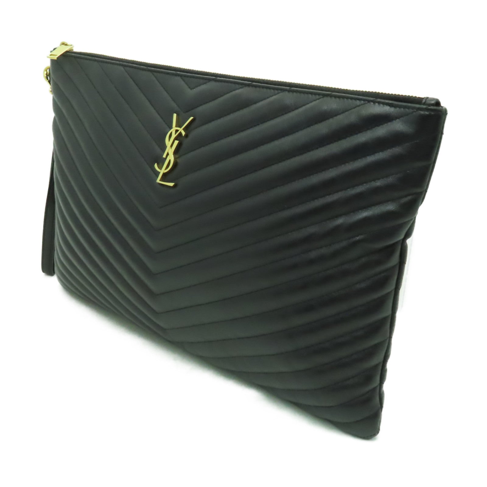 SAINT LAURENT 牛皮皮革Pouch金扣手拿包黑色