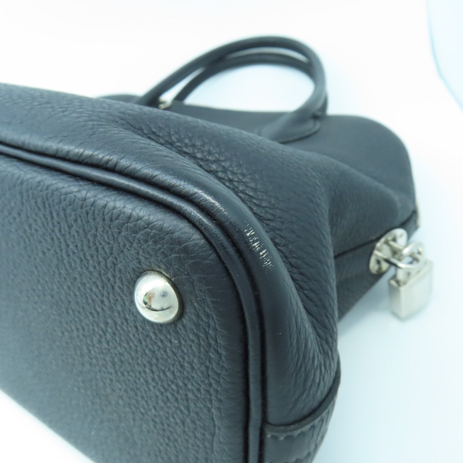 HERMES Clemence皮革Bolide 31銀扣手挽肩背兩用袋Blue indigo