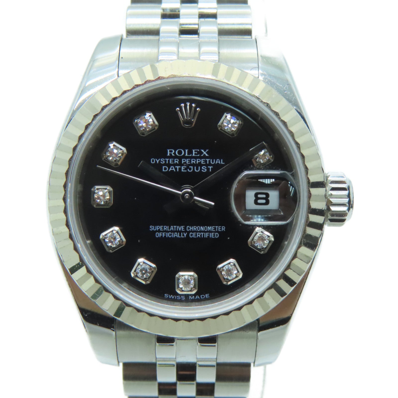 ROLEX Stainless Steel Datejust 26mm Diamond Watch Automatic Movement Black