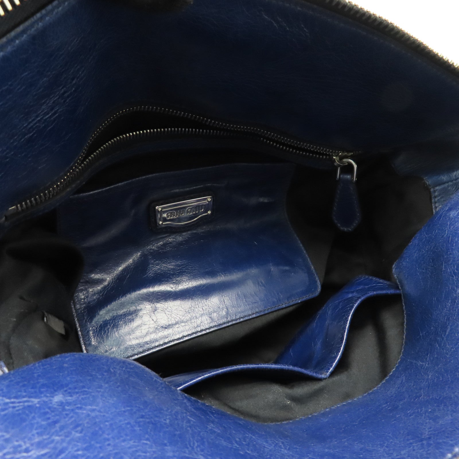 Miu Miu Cowhide Leather 2 Way Shoulder Handle Shoulder Bag Blue