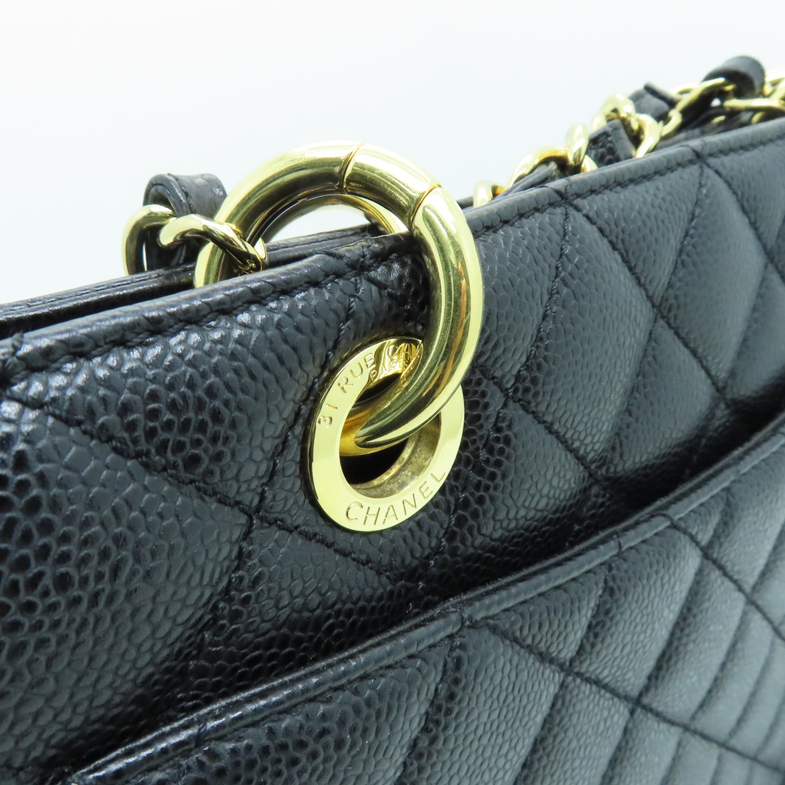 CHANEL 菱格Caviar皮革GST金扣手挽袋黑色