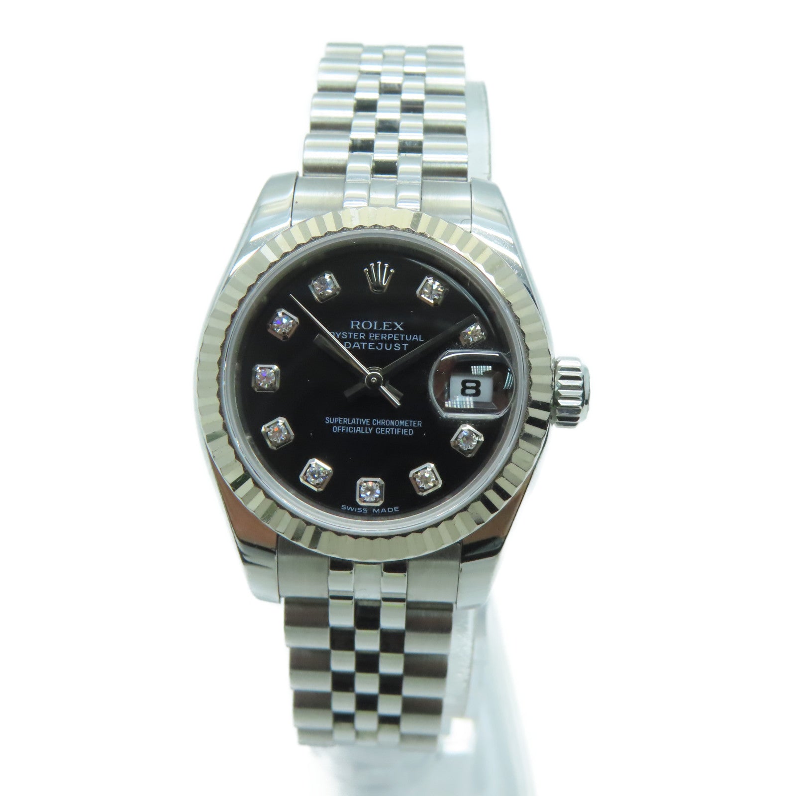 ROLEX Stainless Steel Datejust 26mm Diamond Watch Automatic Movement Black