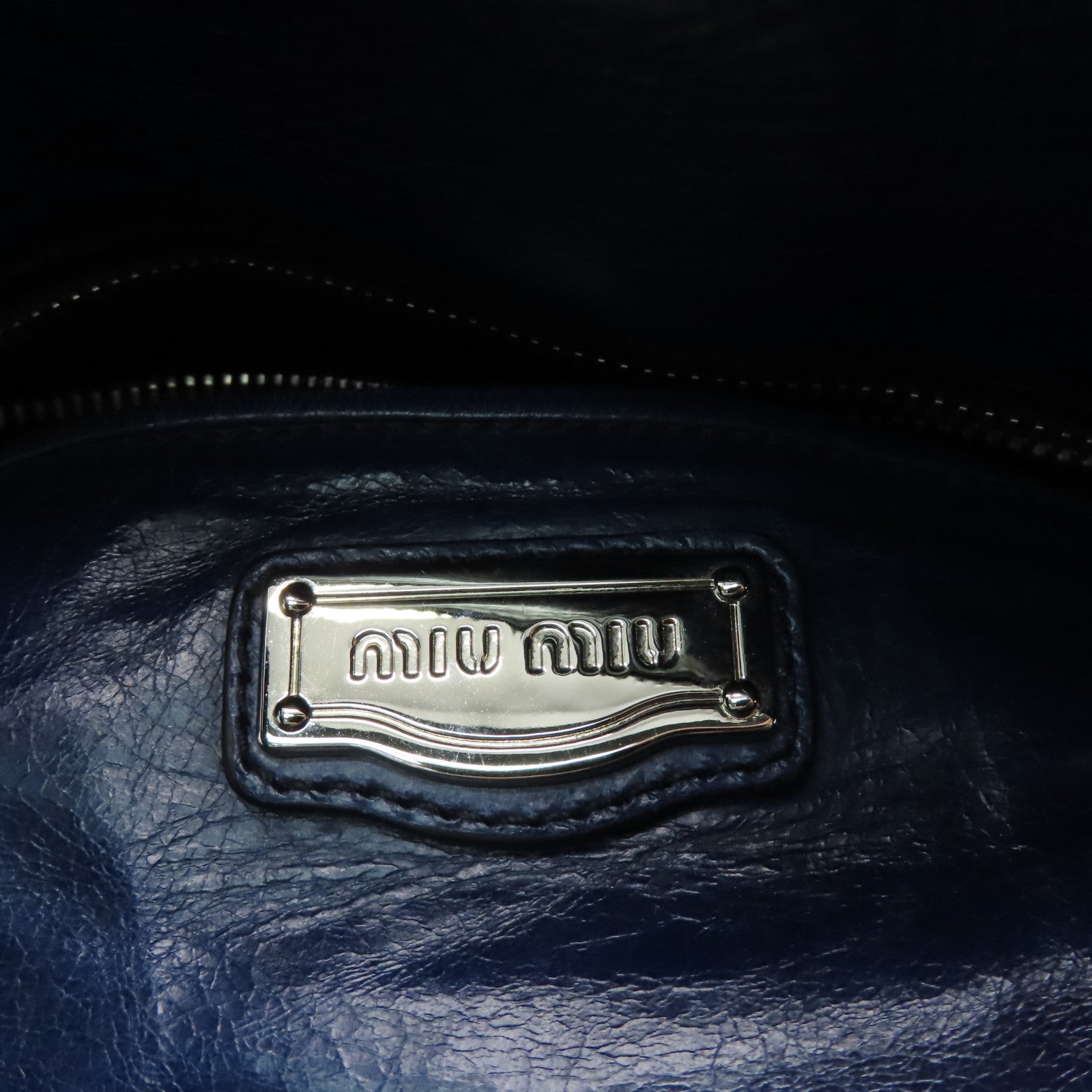 Miu Miu Cowhide Leather 2 Way Shoulder Handle Shoulder Bag Blue