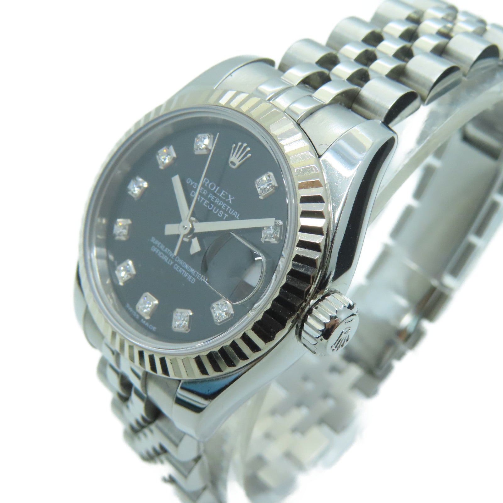 ROLEX Stainless Steel Datejust 26mm Diamond Watch Automatic Movement Black