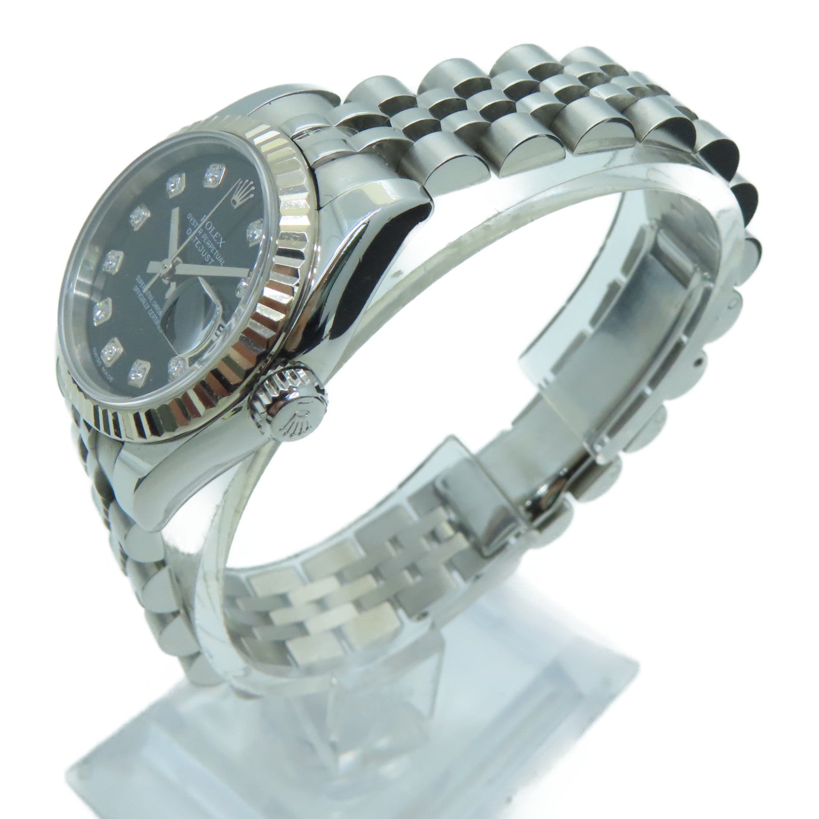 ROLEX Stainless Steel Datejust 26mm Diamond Watch Automatic Movement Black