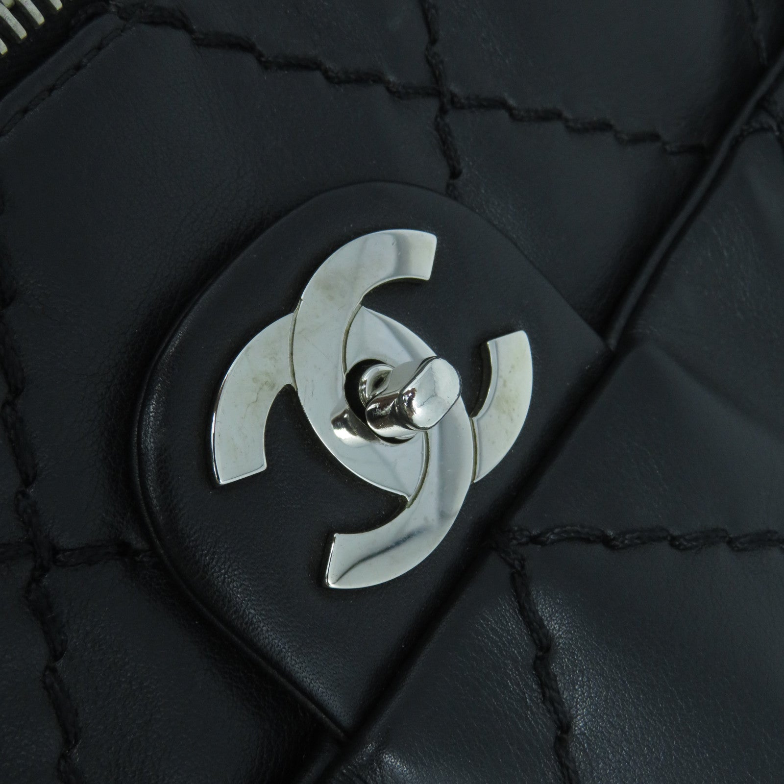 CHANEL 菱格牛皮皮革Chain Shoulder Bag銀扣鏈帶肩背袋黑色