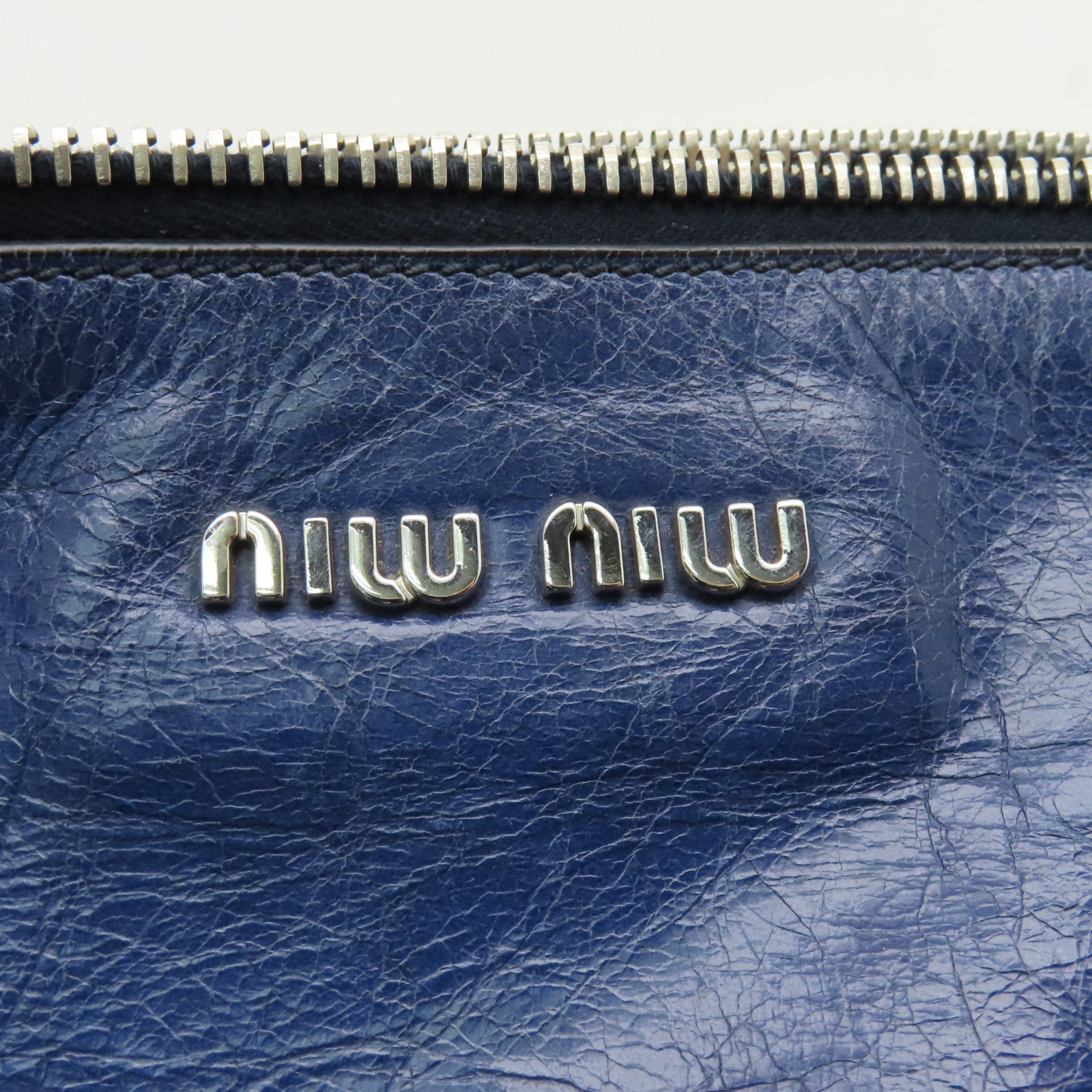 Miu Miu Cowhide Leather 2 Way Shoulder Handle Shoulder Bag Blue