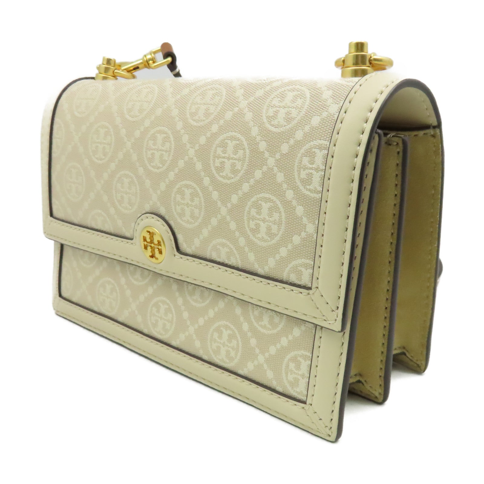 Tory Burch 帆布/牛皮皮革Shoulder Bag肩背袋杏色