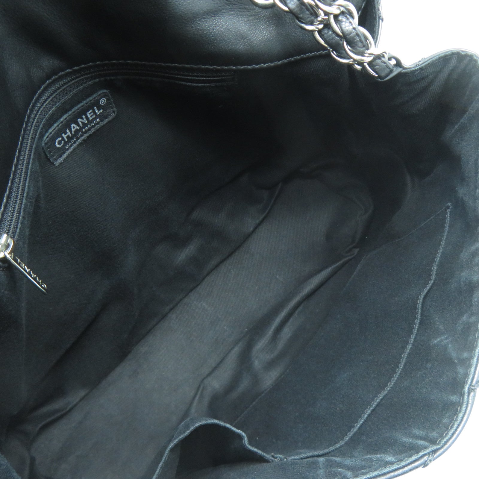 CHANEL 菱格牛皮皮革Chain Shoulder Bag銀扣鏈帶肩背袋黑色