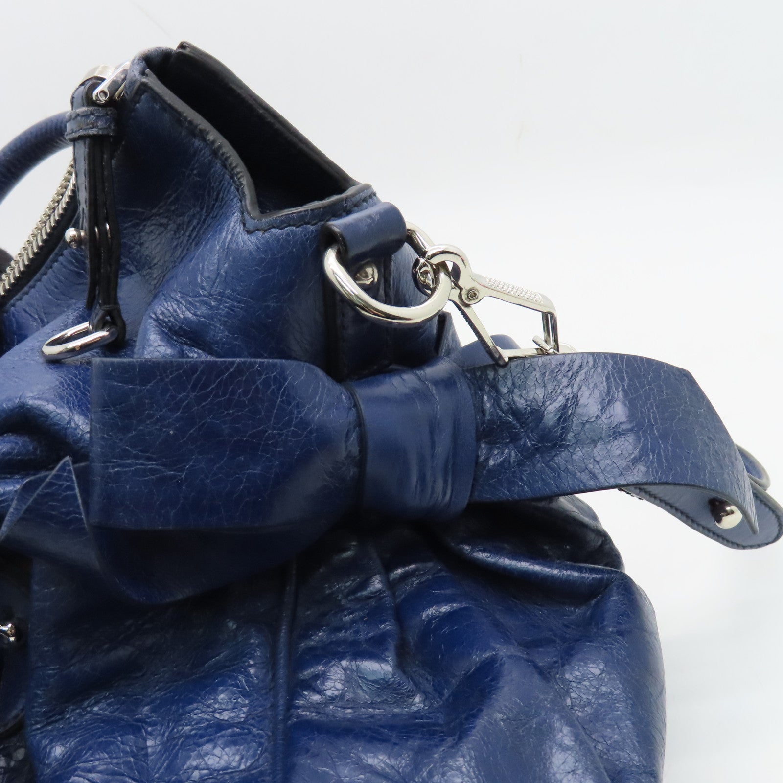 Miu Miu Cowhide Leather 2 Way Shoulder Handle Shoulder Bag Blue