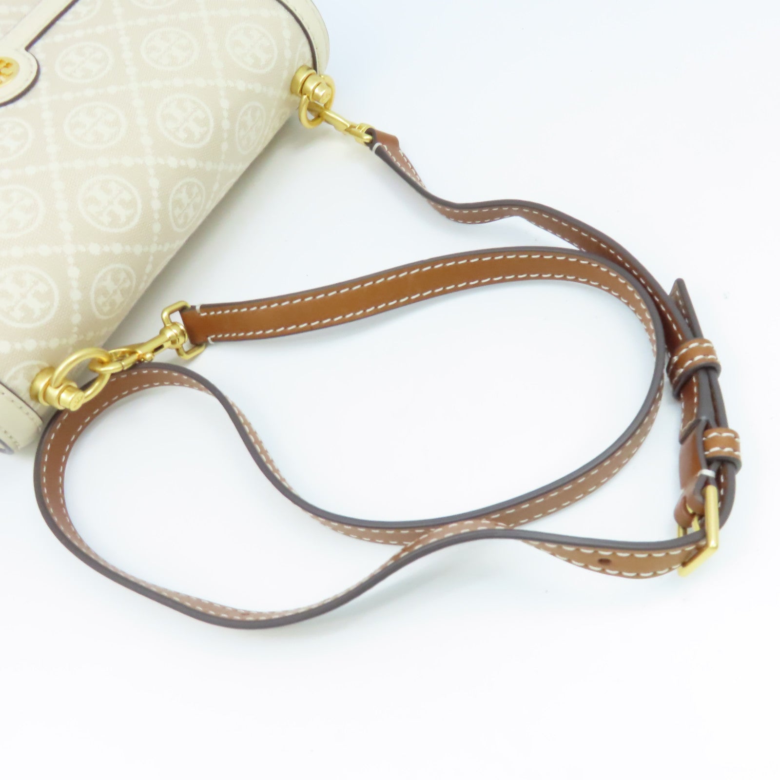 Tory Burch 帆布/牛皮皮革Shoulder Bag肩背袋杏色