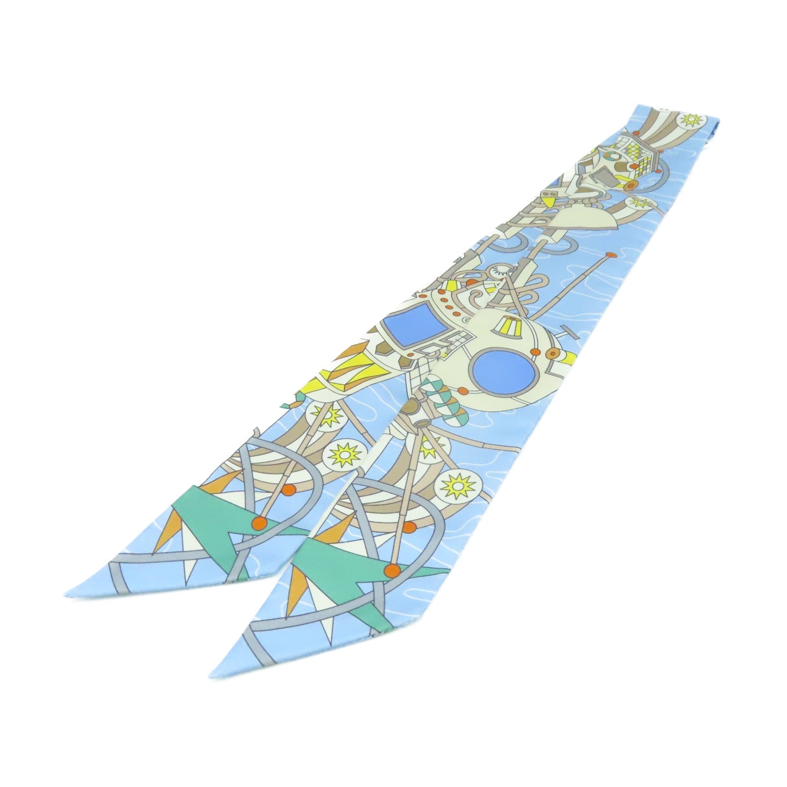 HERMES 絲質Twilly Scarf絲巾淺藍色/彩色