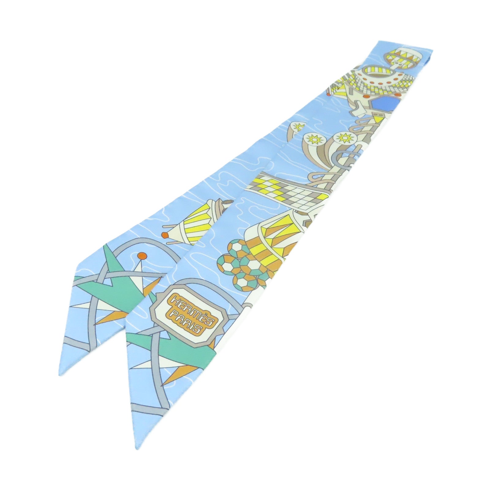 HERMES 絲質Twilly Scarf絲巾淺藍色/彩色