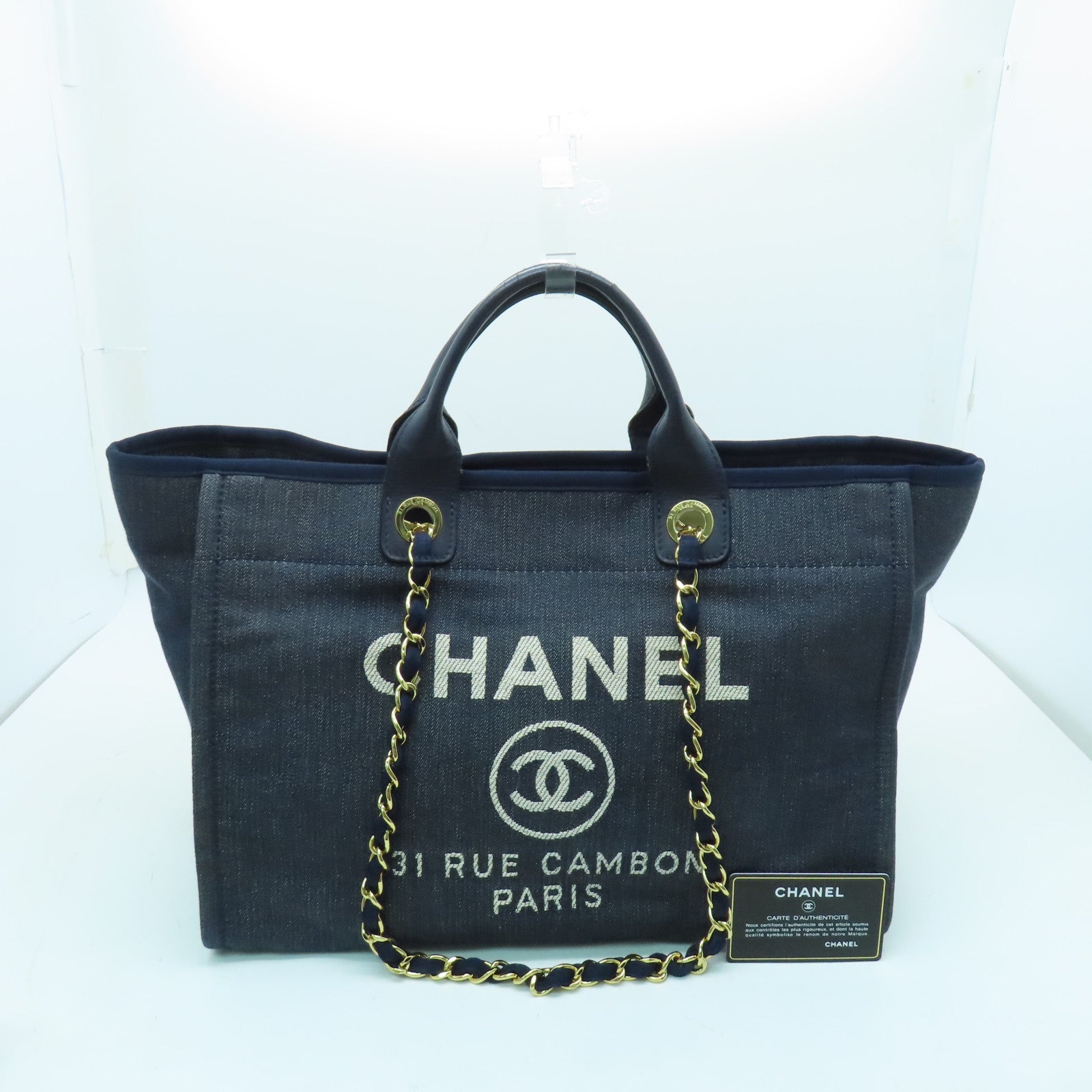 CHANEL 帆布Tote Bag金扣手挽袋藍色