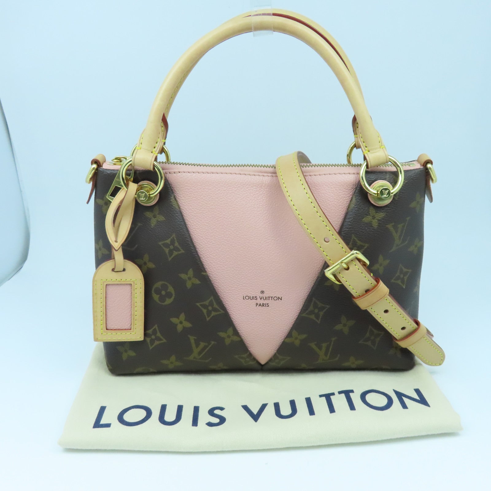 LOUIS VUITTON Monogram V Tote BB金扣手挽肩背兩用袋啡色/粉紅色