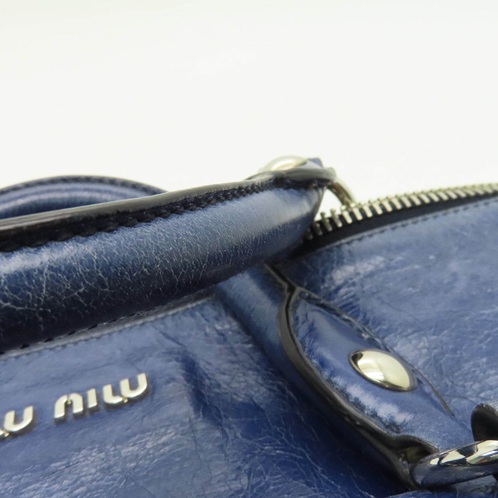 Miu Miu Cowhide Leather 2 Way Shoulder Handle Shoulder Bag Blue