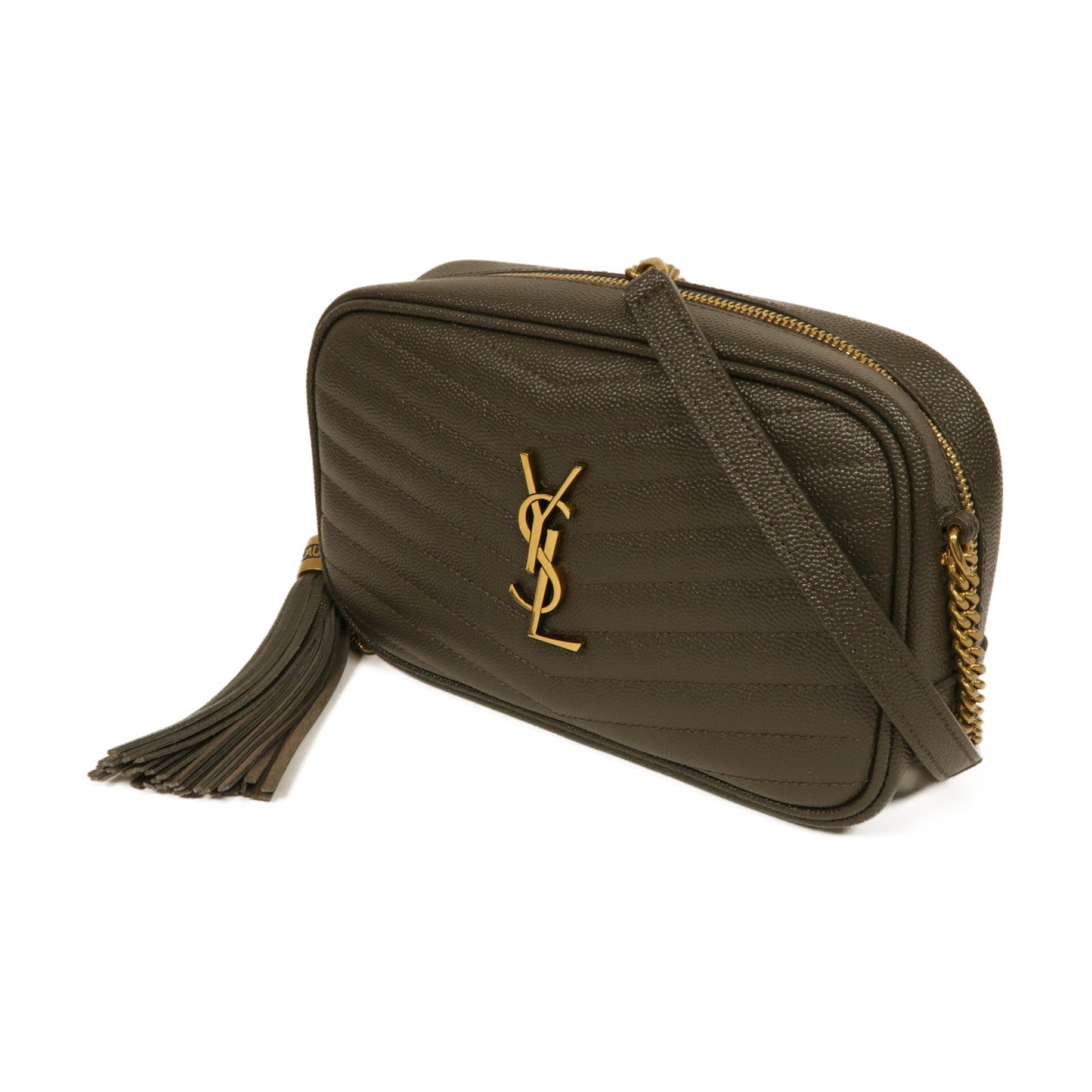 SAINT LAURENT 牛皮皮革Lou Mini Bag金扣鏈帶肩背袋灰色