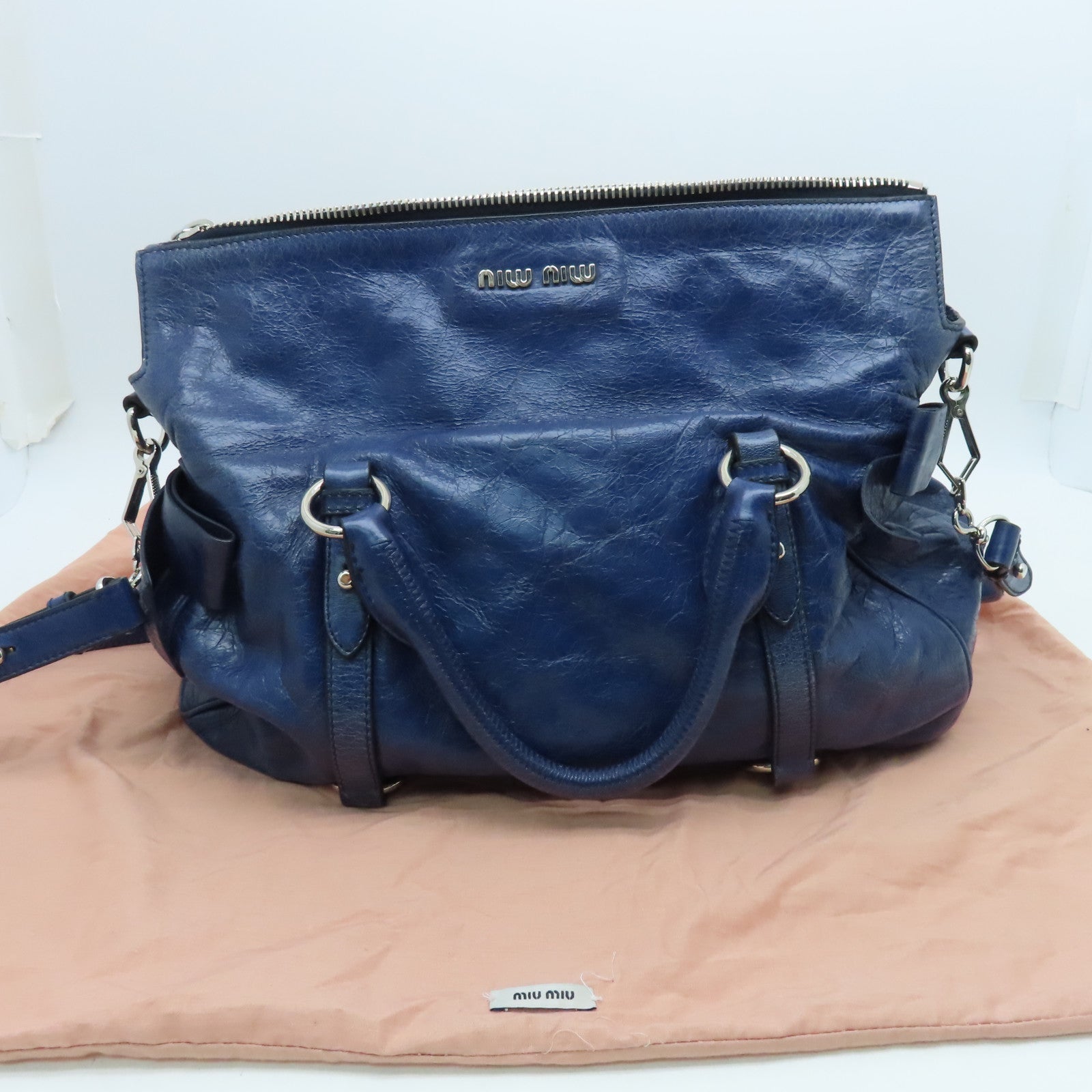 Miu Miu Cowhide Leather 2 Way Shoulder Handle Shoulder Bag Blue