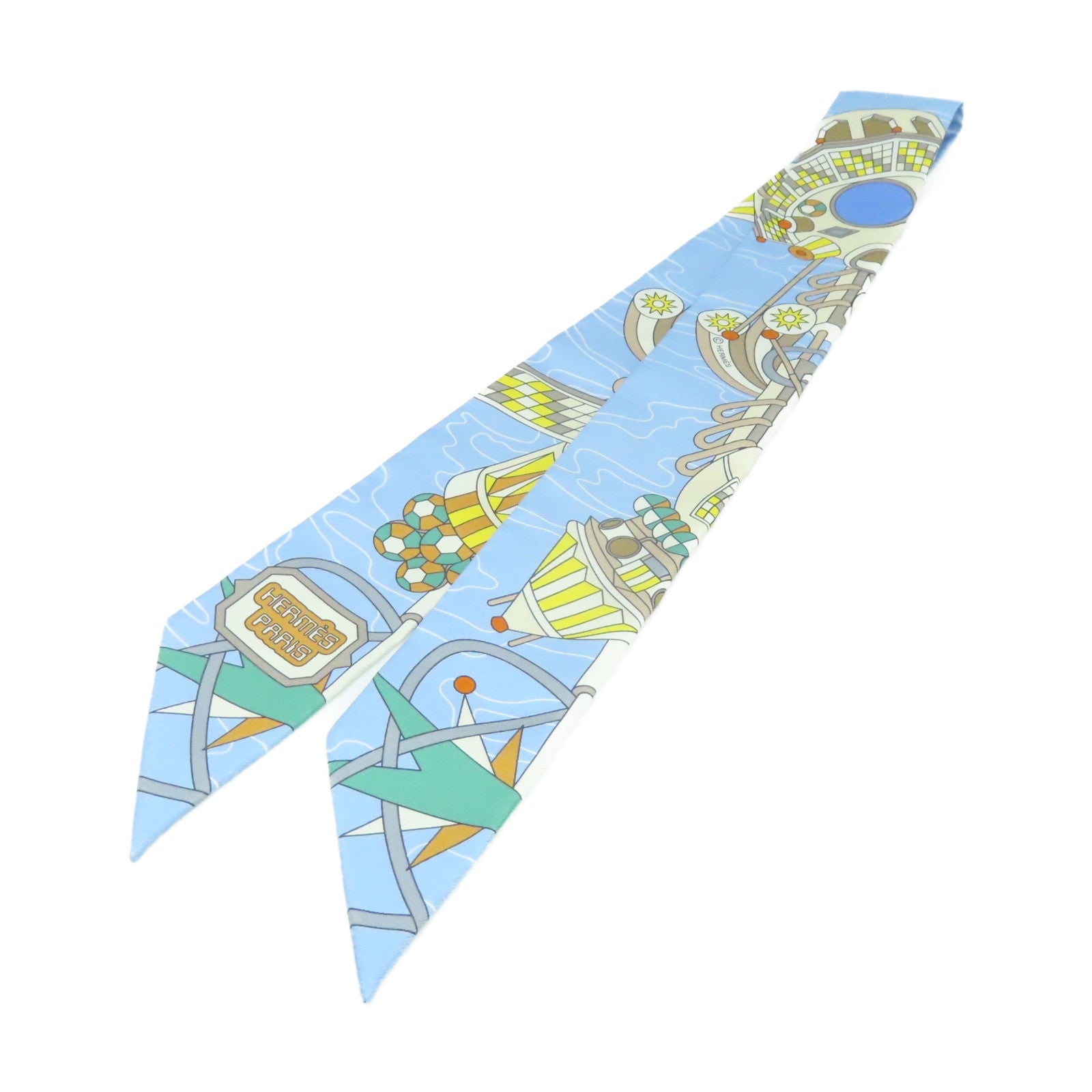 HERMES 絲質Twilly Scarf絲巾淺藍色/彩色