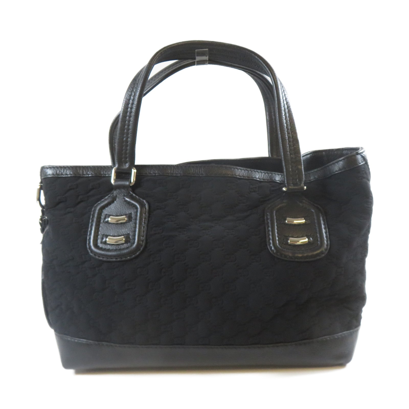 GUCCI 牛皮皮革/棉質Tote Bag銀扣手挽袋黑色