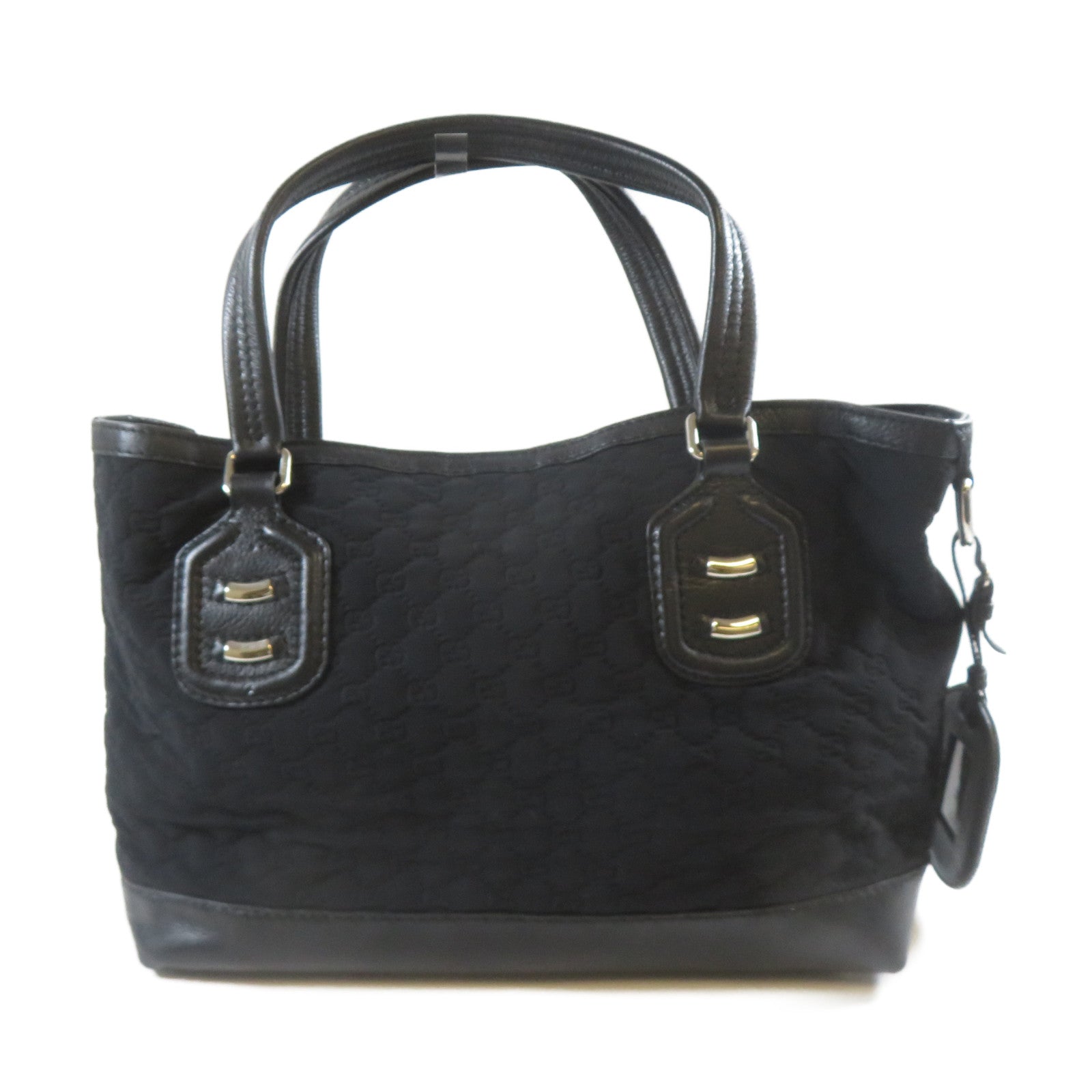 GUCCI 牛皮皮革/棉質Tote Bag銀扣手挽袋黑色