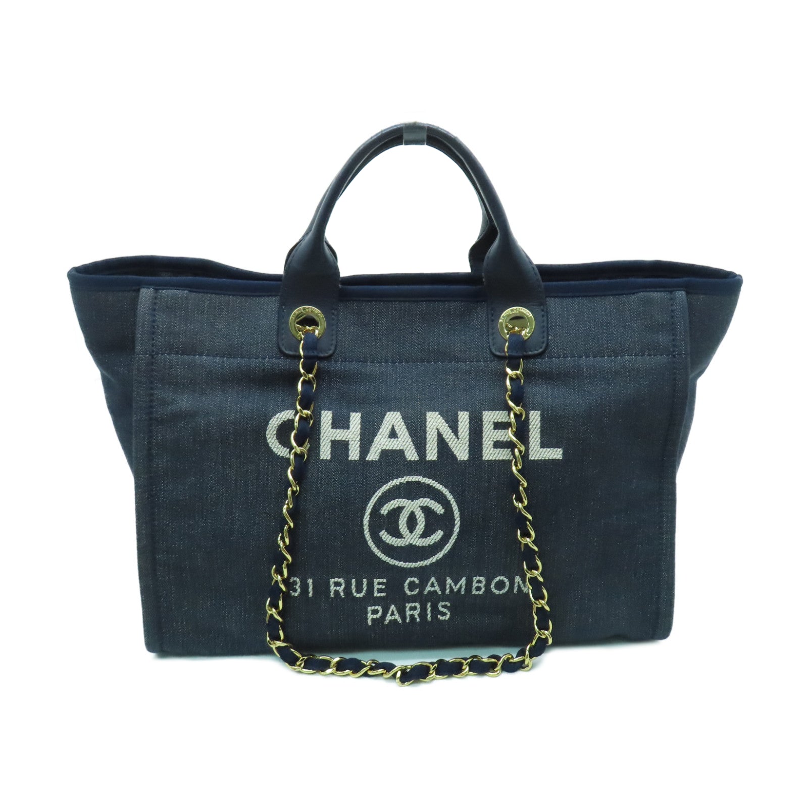 CHANEL 帆布Tote Bag金扣手挽袋藍色