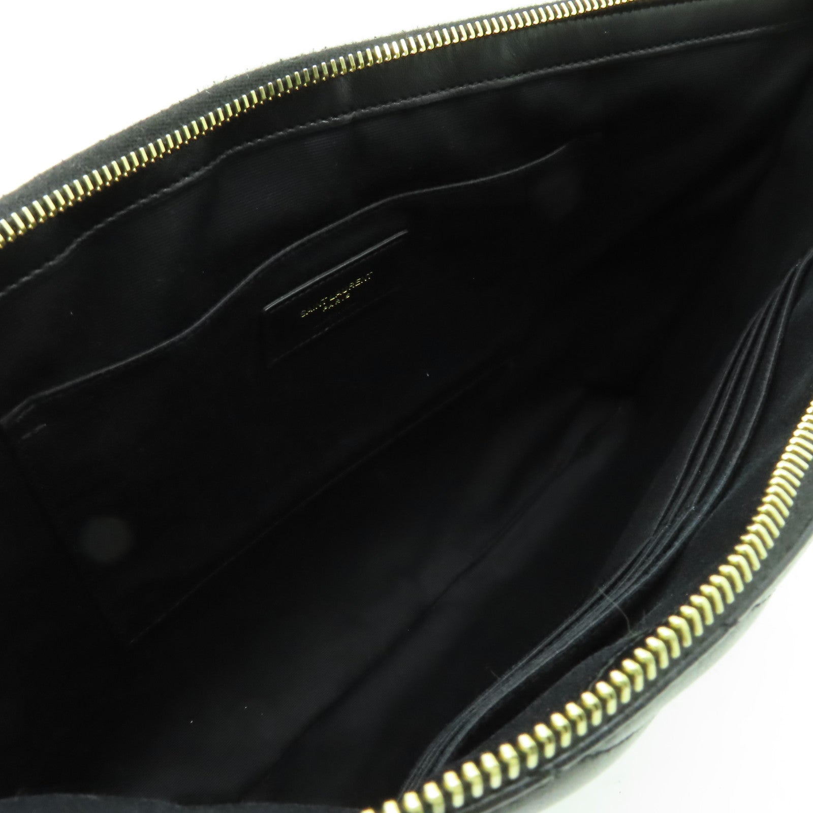 SAINT LAURENT 牛皮皮革Pouch金扣手拿包黑色