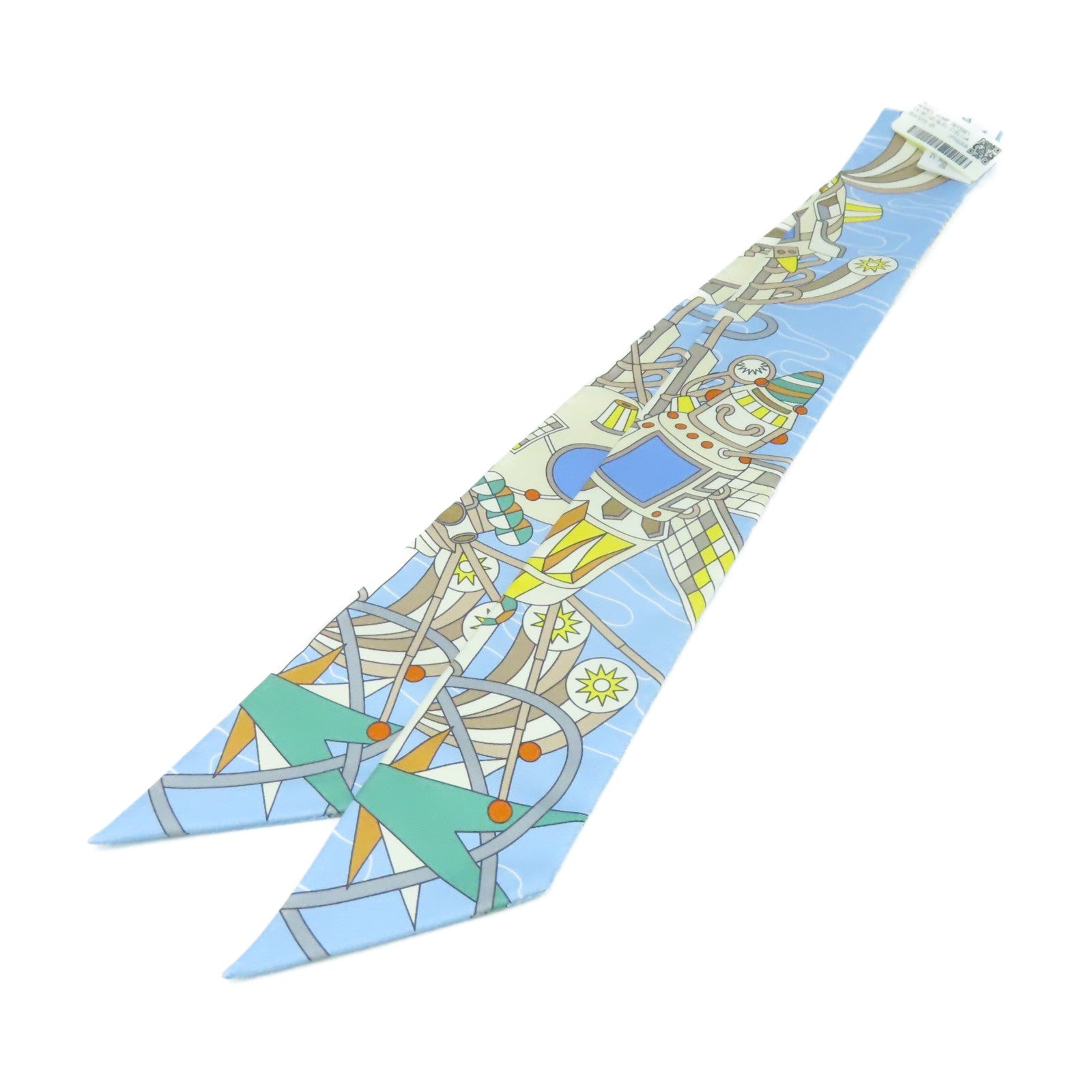 HERMES 絲質Twilly Scarf絲巾淺藍色/彩色