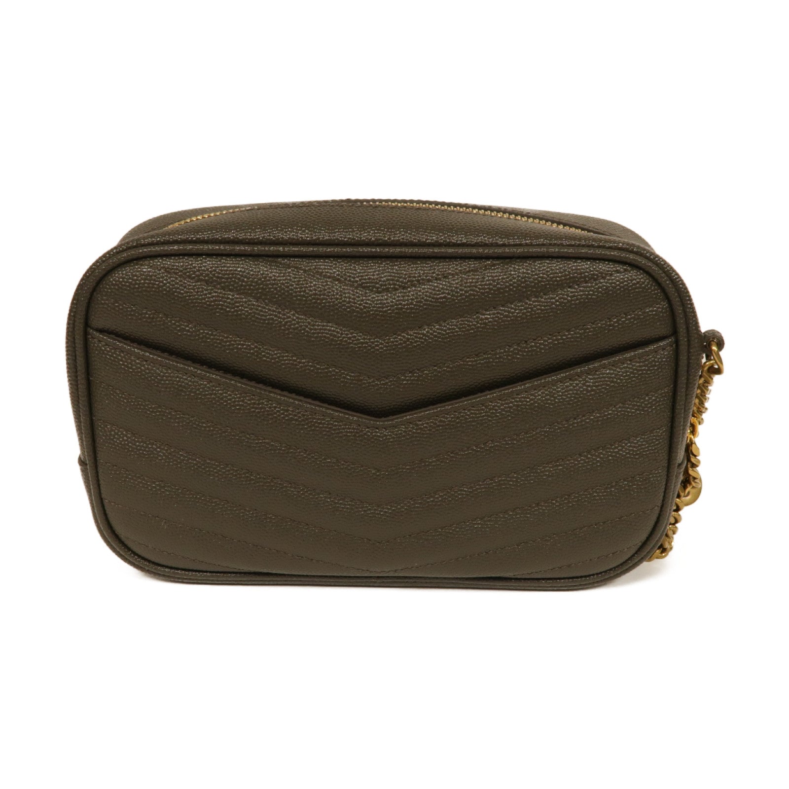 SAINT LAURENT 牛皮皮革Lou Mini Bag金扣鏈帶肩背袋灰色