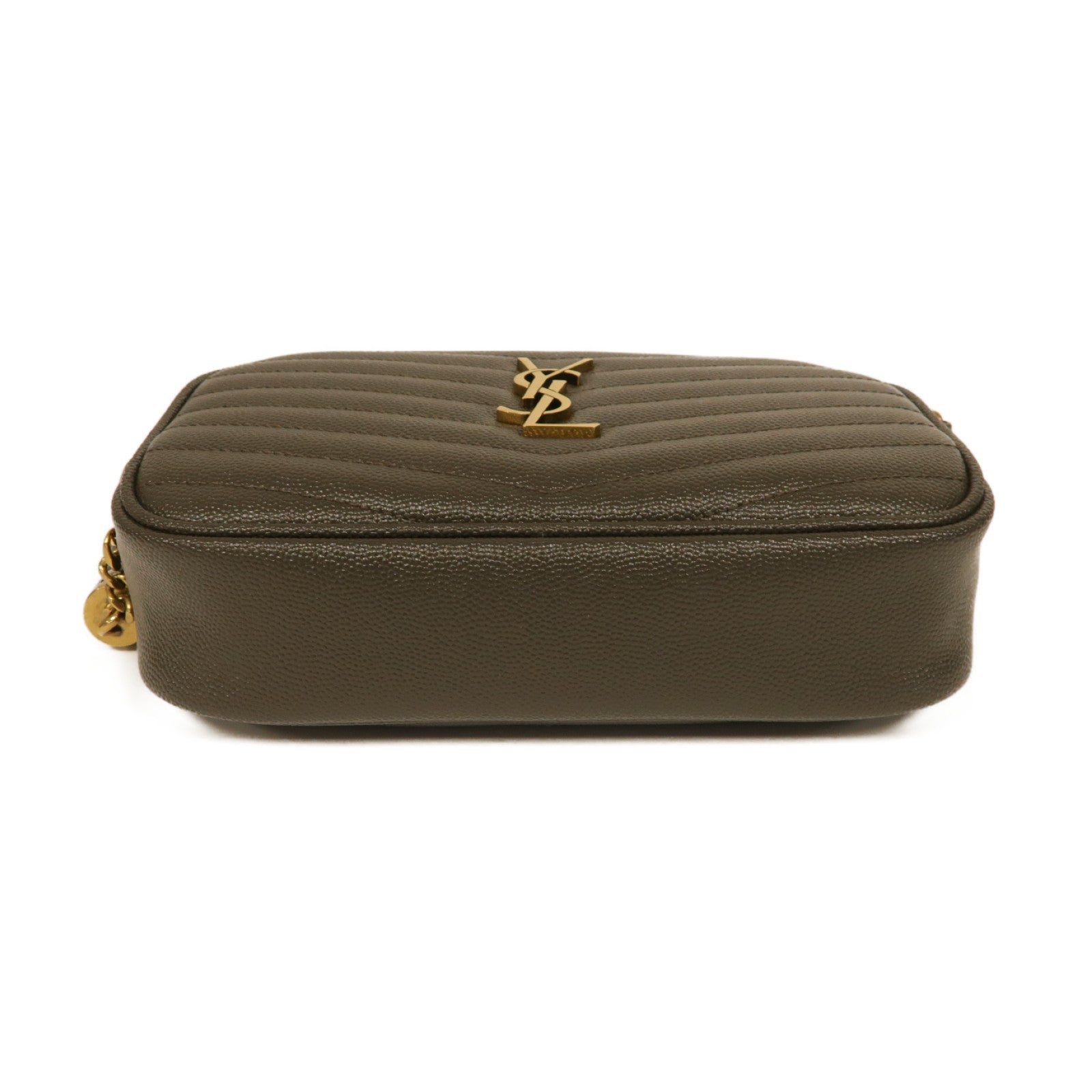 SAINT LAURENT 牛皮皮革Lou Mini Bag金扣鏈帶肩背袋灰色