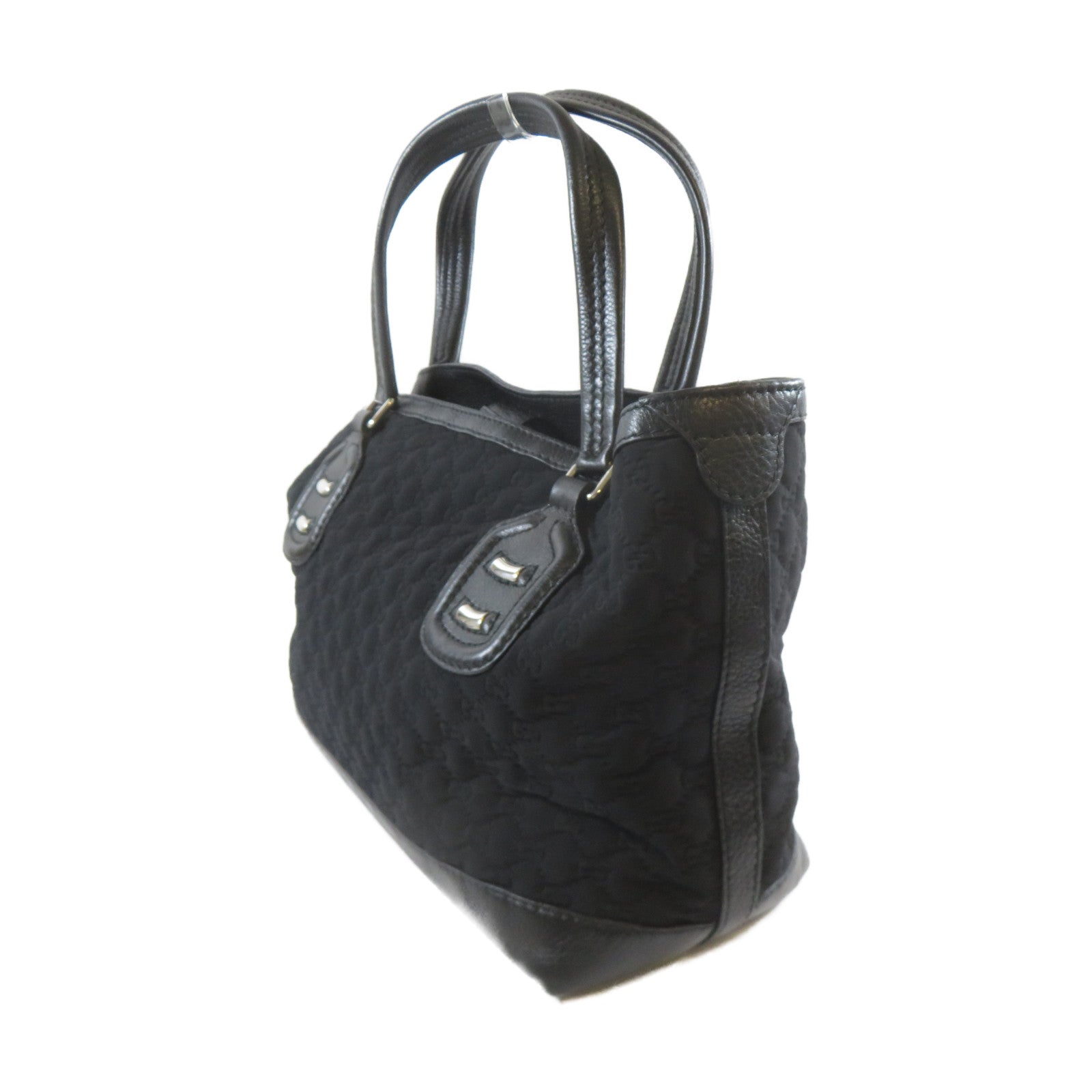 GUCCI 牛皮皮革/棉質Tote Bag銀扣手挽袋黑色