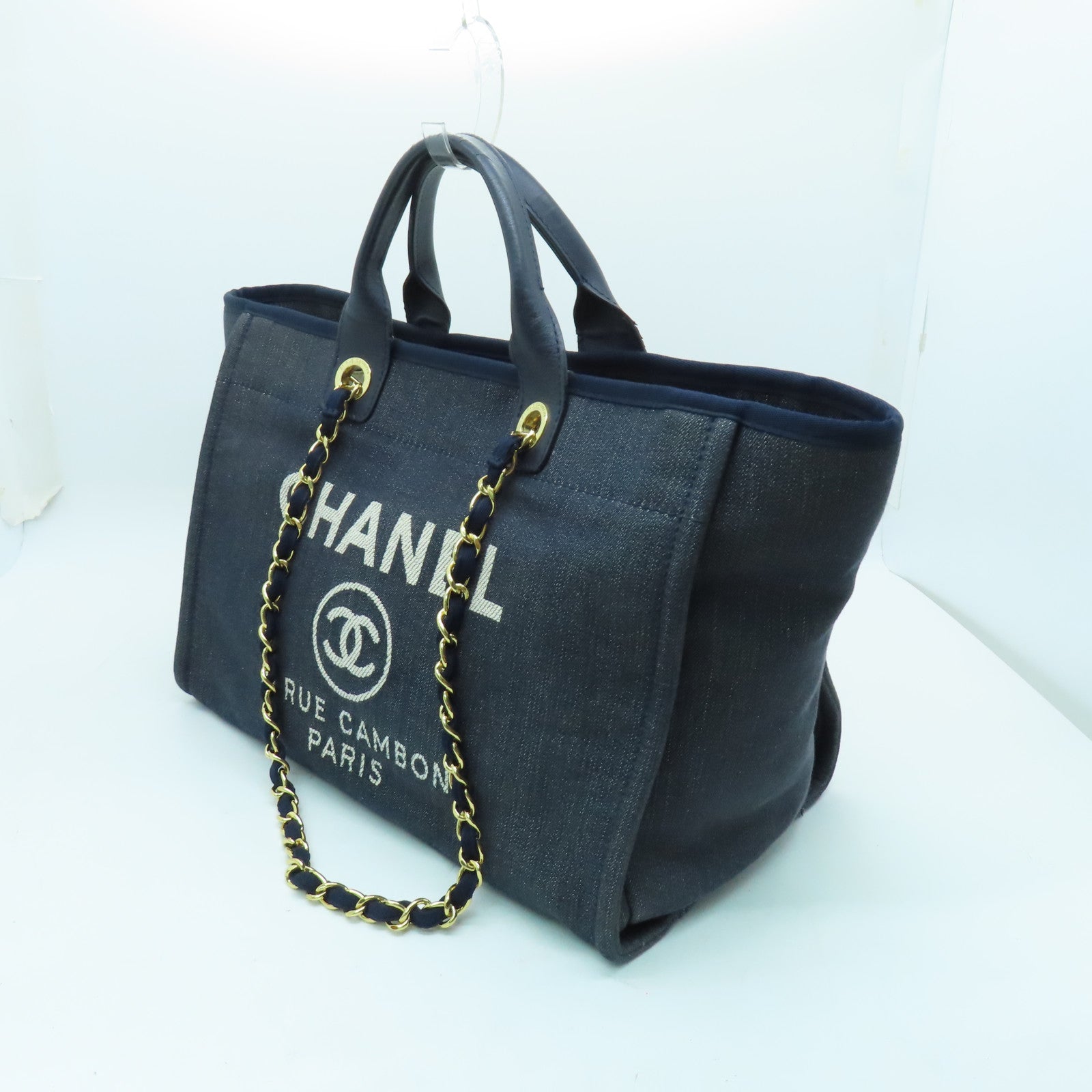 CHANEL 帆布Tote Bag金扣手挽袋藍色
