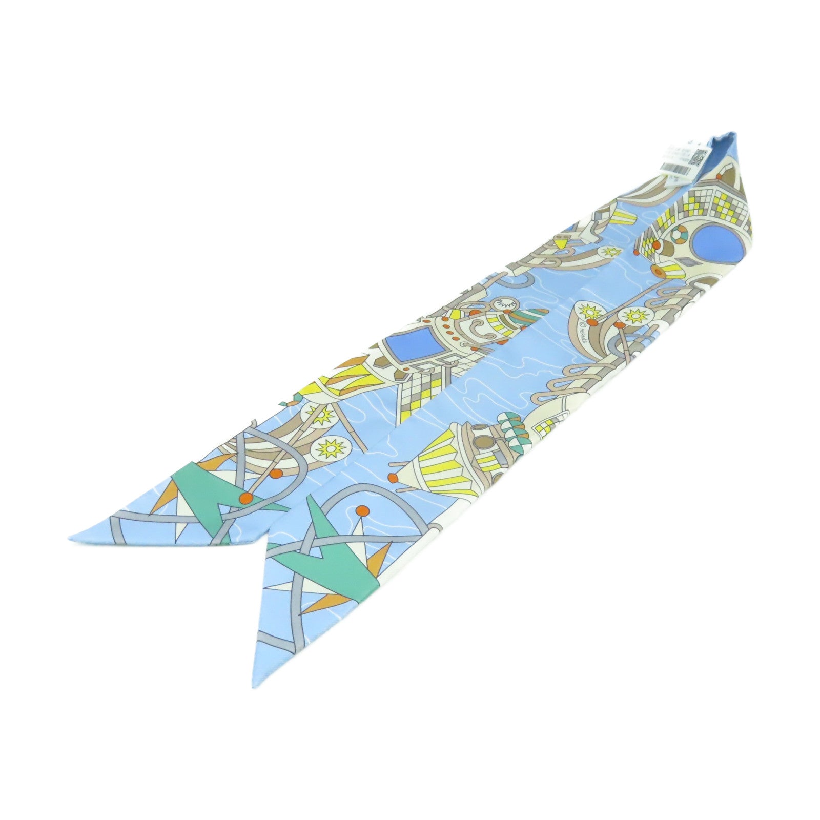 HERMES 絲質Twilly Scarf絲巾淺藍色/彩色