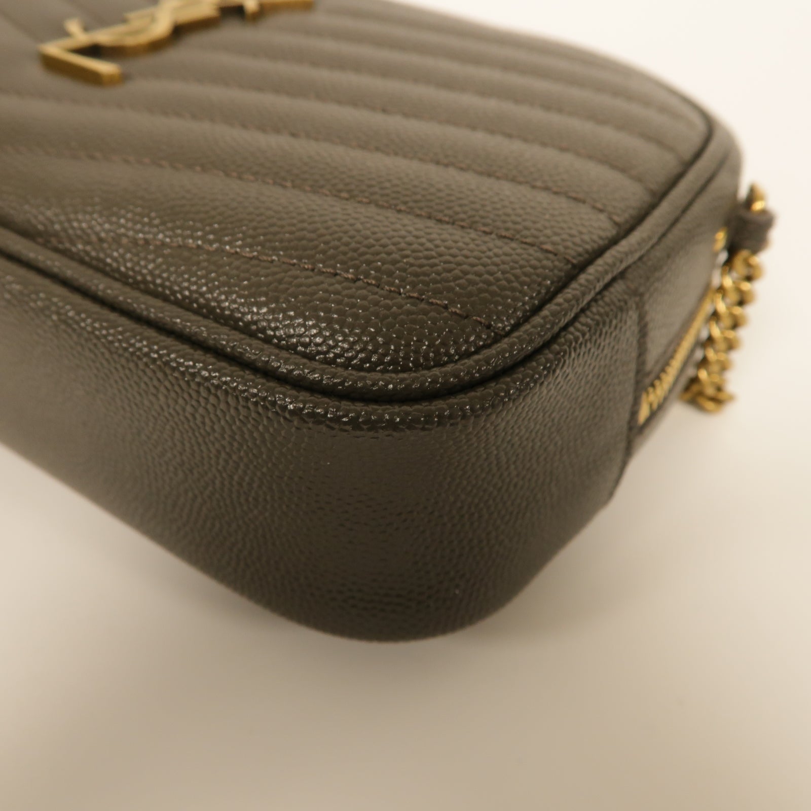 SAINT LAURENT 牛皮皮革Lou Mini Bag金扣鏈帶肩背袋灰色