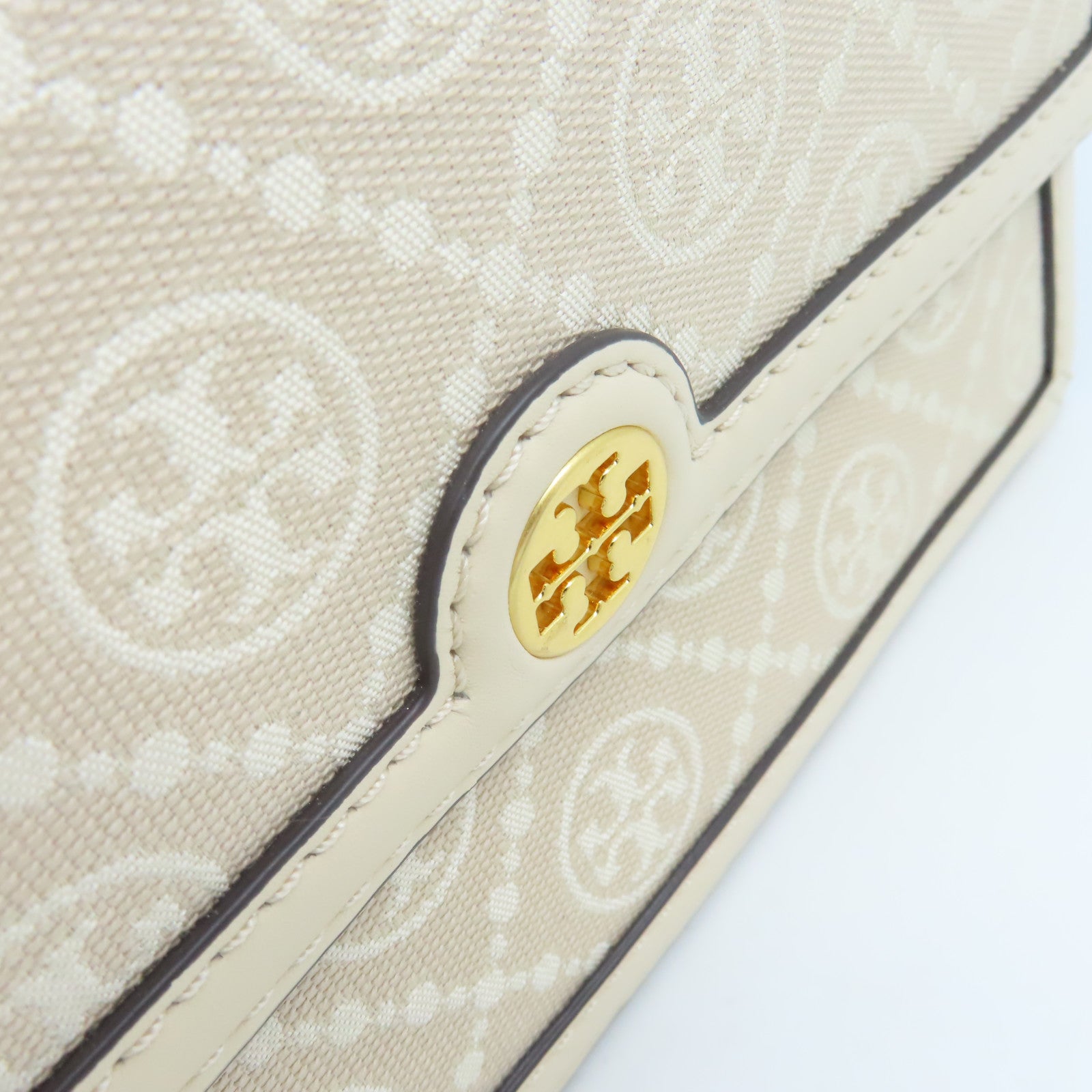 Tory Burch 帆布/牛皮皮革Shoulder Bag肩背袋杏色