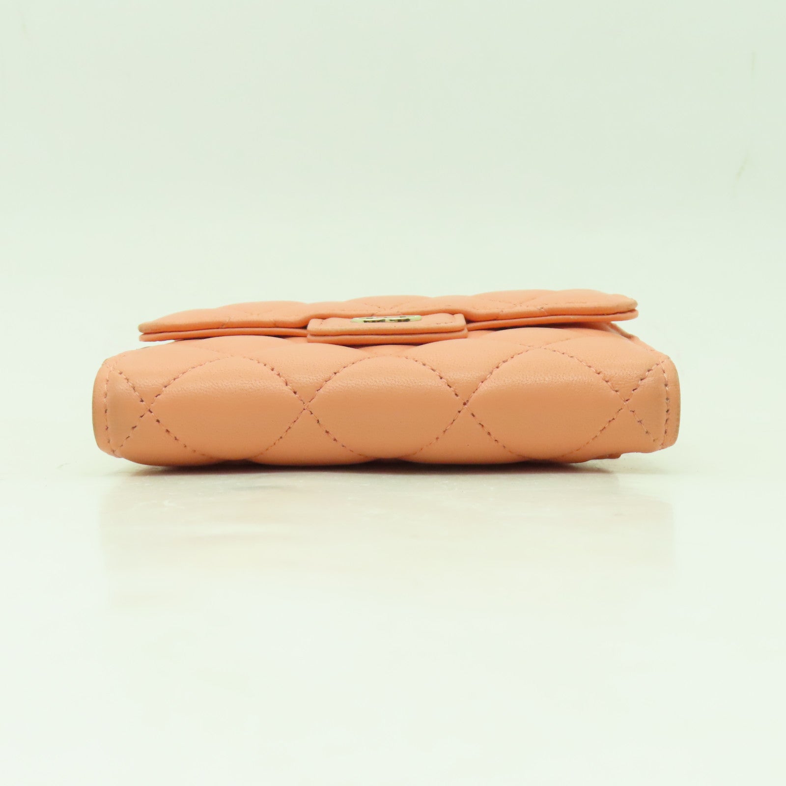 CHANEL 菱格羊皮皮革Wallet銀扣錢包粉橙色