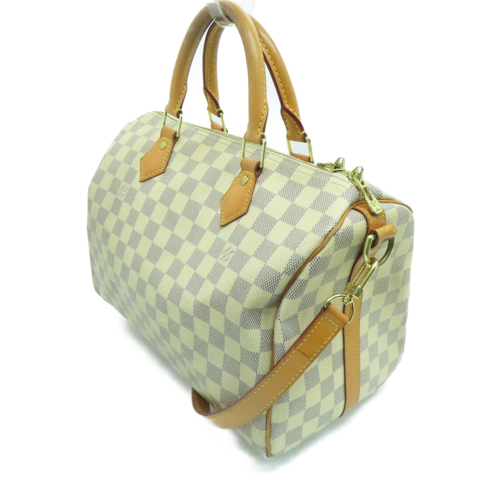 LOUIS VUITTON Damier Azur Speedy 30 Bandouliere金扣手挽肩背兩用袋白色