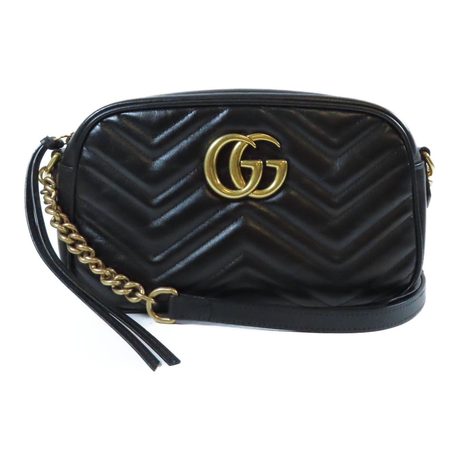 GUCCI 牛皮皮革GG Marmont金扣肩背袋黑色