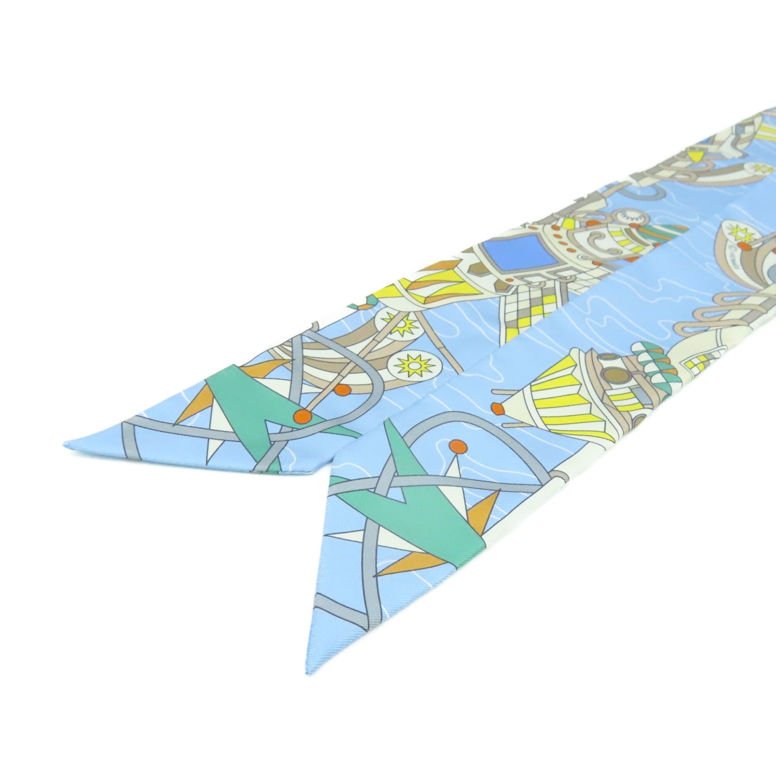 HERMES 絲質Twilly Scarf絲巾淺藍色/彩色