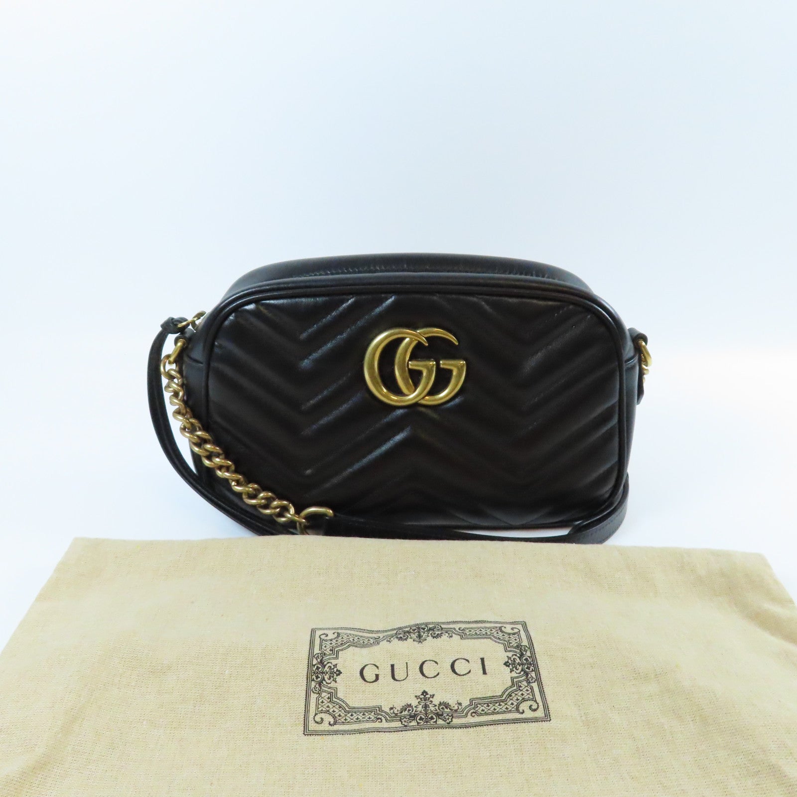 GUCCI 牛皮皮革GG Marmont金扣肩背袋黑色