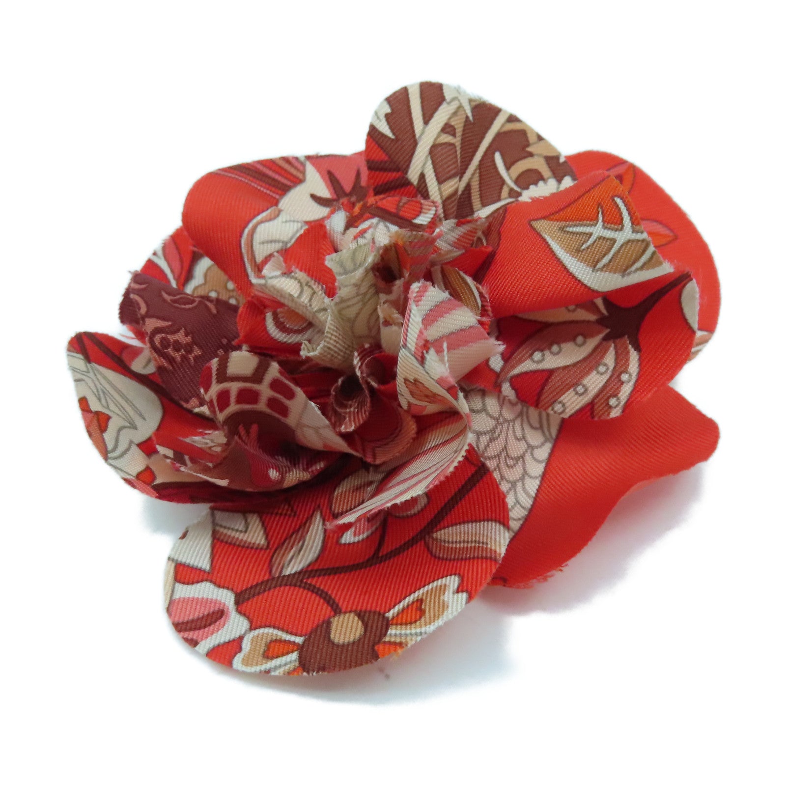 HERMES 【激減優惠】絲質Hair Clip銀扣髮夾紅色