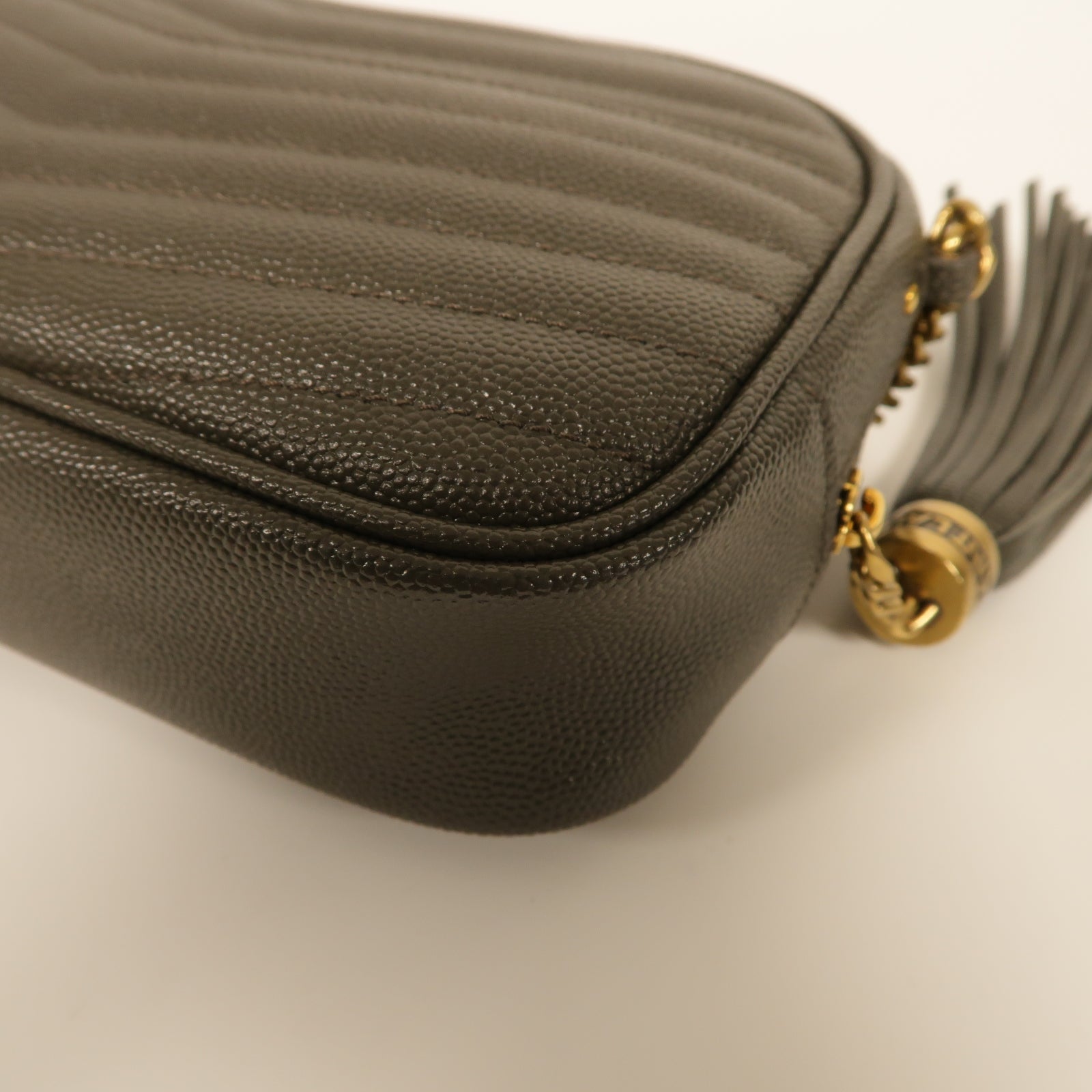 SAINT LAURENT 牛皮皮革Lou Mini Bag金扣鏈帶肩背袋灰色