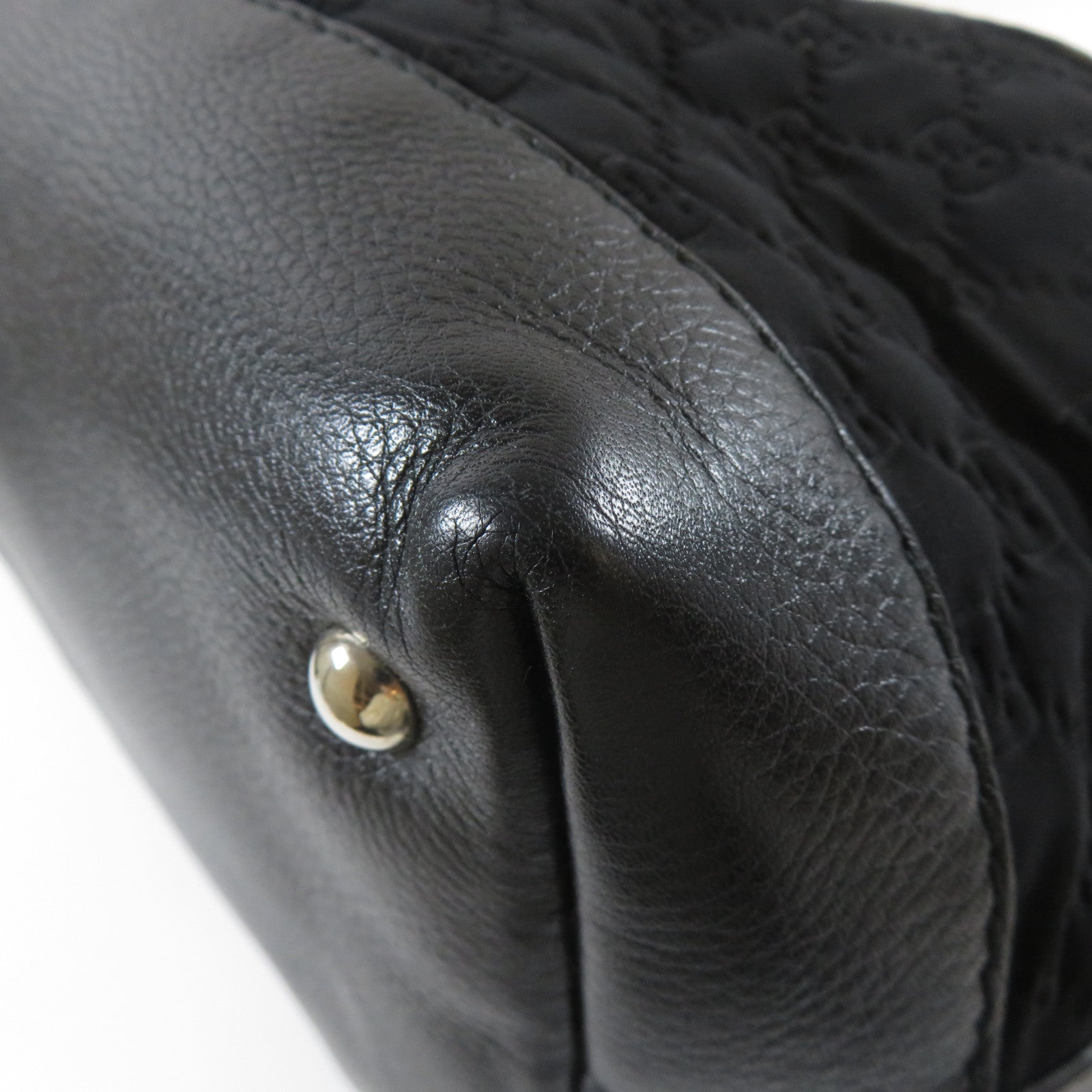 GUCCI 牛皮皮革/棉質Tote Bag銀扣手挽袋黑色