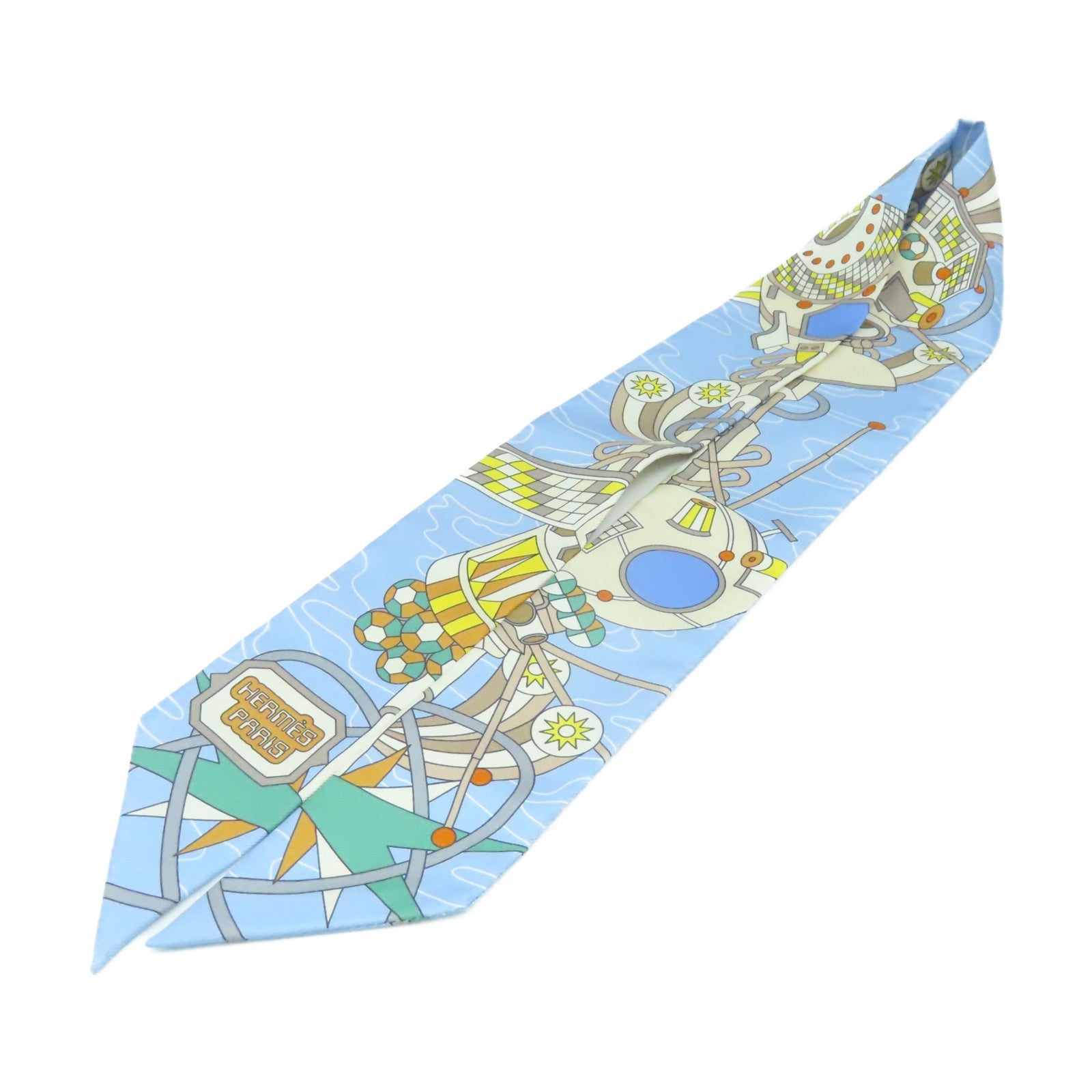 HERMES 絲質Twilly Scarf絲巾淺藍色/彩色