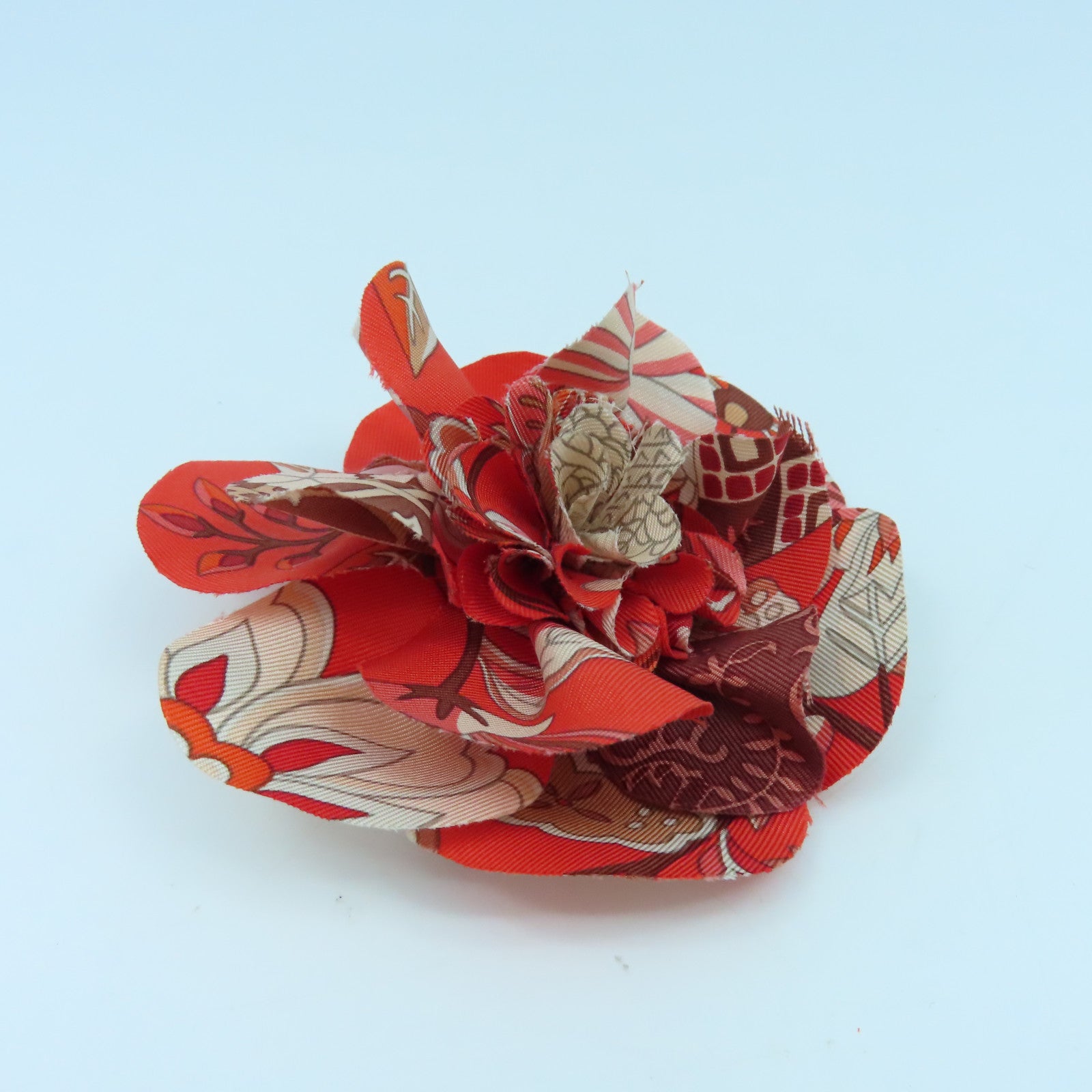 HERMES 【激減優惠】絲質Hair Clip銀扣髮夾紅色