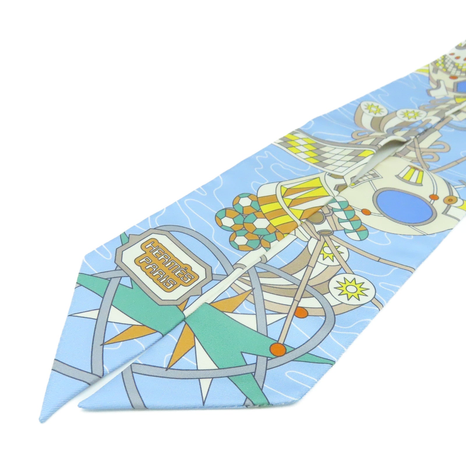 HERMES 絲質Twilly Scarf絲巾淺藍色/彩色