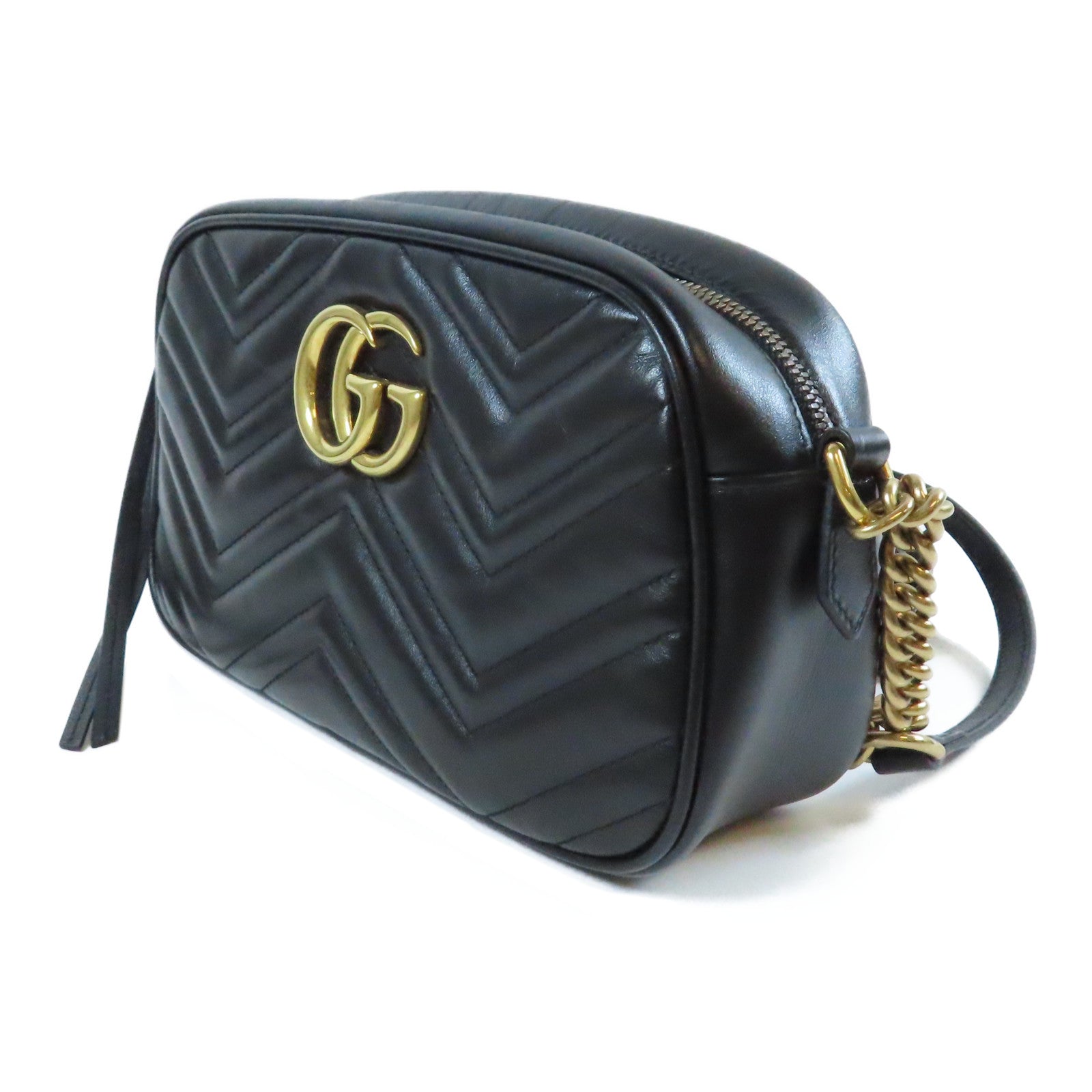 GUCCI 牛皮皮革GG Marmont金扣肩背袋黑色